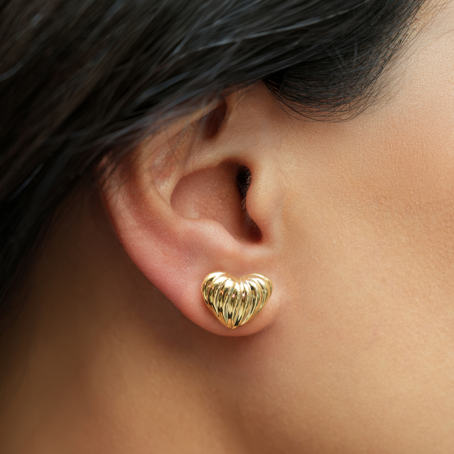 Video Thumbnail: Howard Yellow Gold Fluted Heart Stud Earrings - Howard 14k Yellow Gold Fluted Heart Stud Earrings