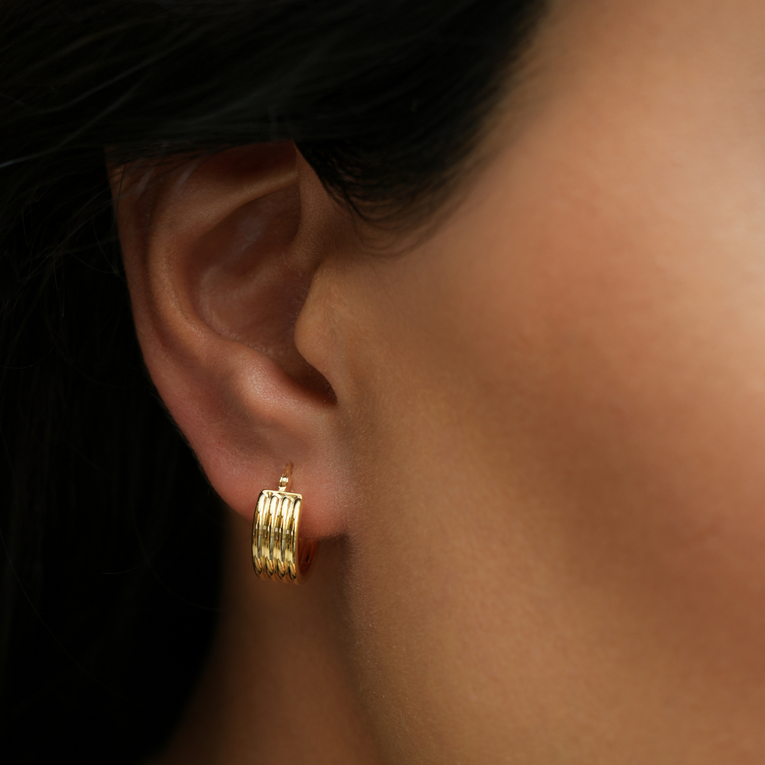 Howard 14K Yellow Gold Ribbed Hoop Earrings