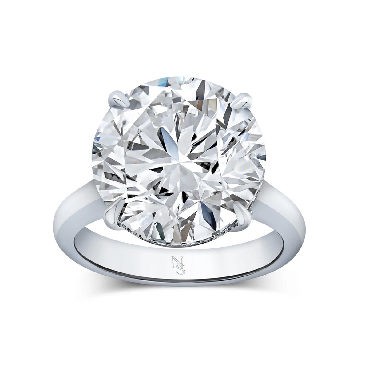 Norman Silverman Platinum Round Diamond Solitaire Ring  10.12ctw