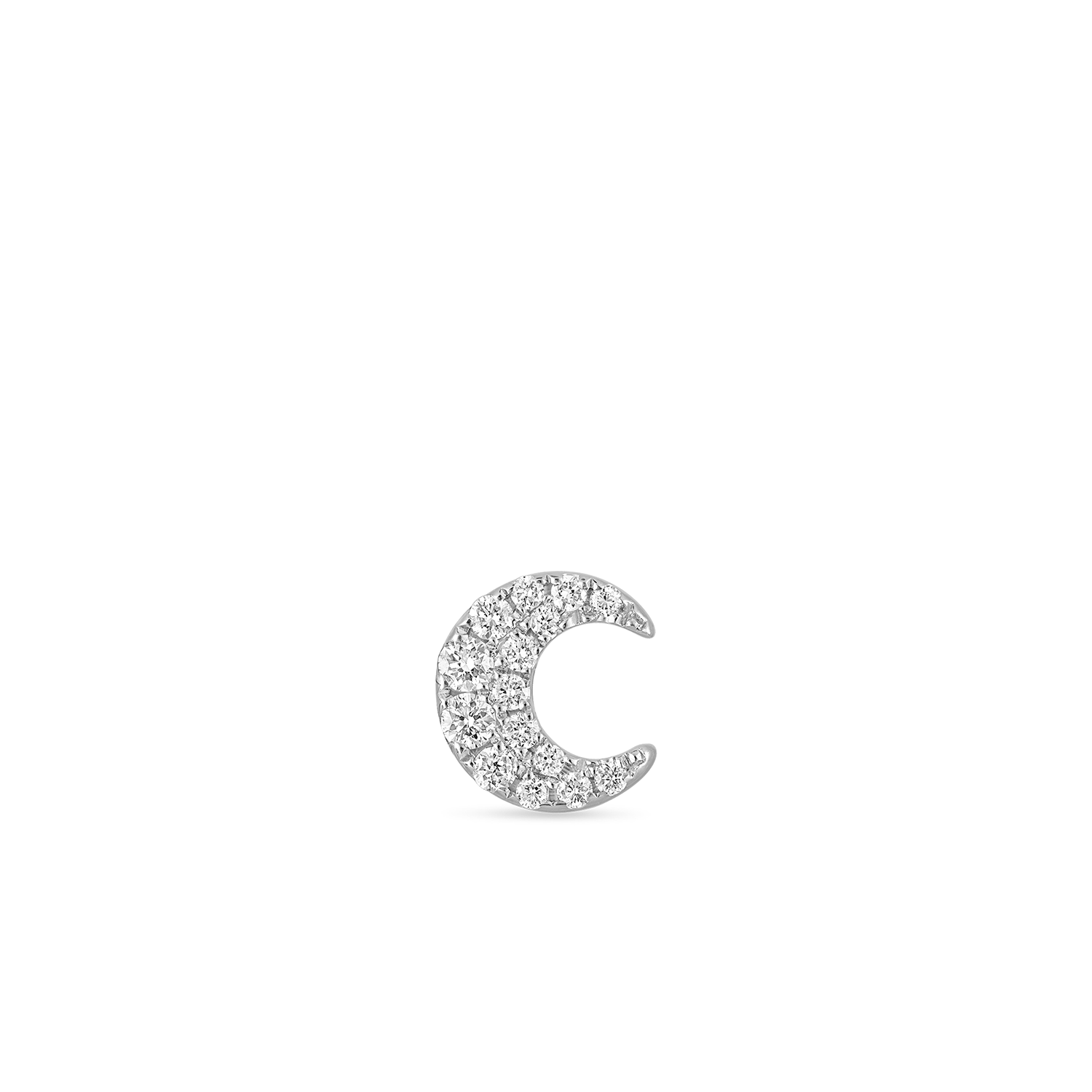 18K White Gold Diamond Moon Stud Earring