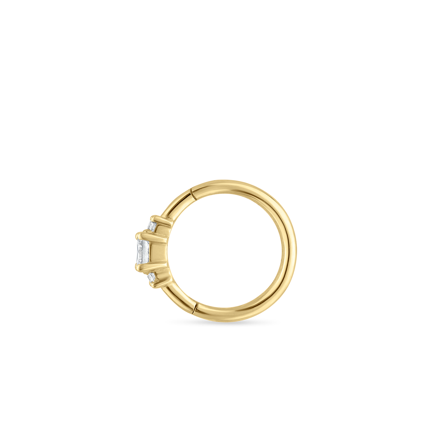 Video Thumbnail: Maria Tash Yellow Gold Classic Elegant Design Resembles the Style of an Engagement Ring the Clicker Ring Features a Diamond Flanked by Two Smaller Diamonds Princess 0 Diamond 4797 - Maria Tash 18k Yellow Gold 2mm Diamond Princess Hoop Earring