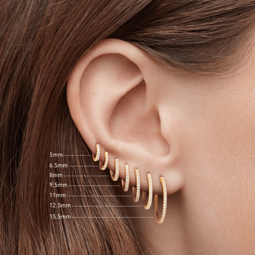 18K Yellow Gold 8mm Diamond Eternity Hoop Earring