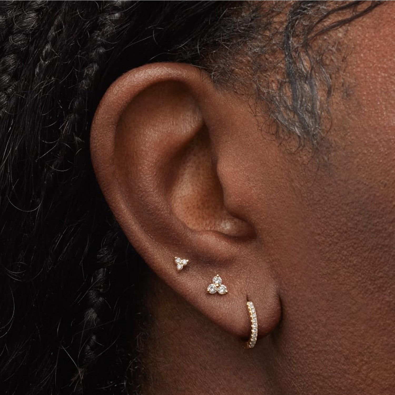 Video Thumbnail: Maria Tash Diamond Trinity Stud Earring 4 3821 - Maria Tash 18k Gold Diamond Trinity Stud Earring 4.5mm