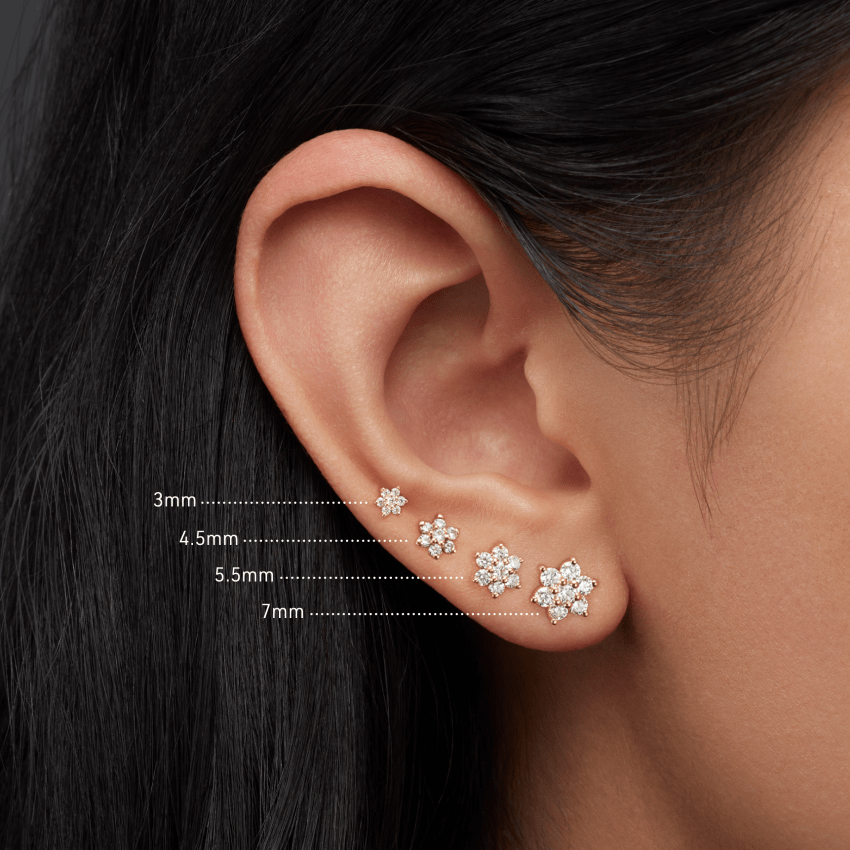 Maria Tash 18K White Gold Diamond Flower Stud Earring 4.5mm