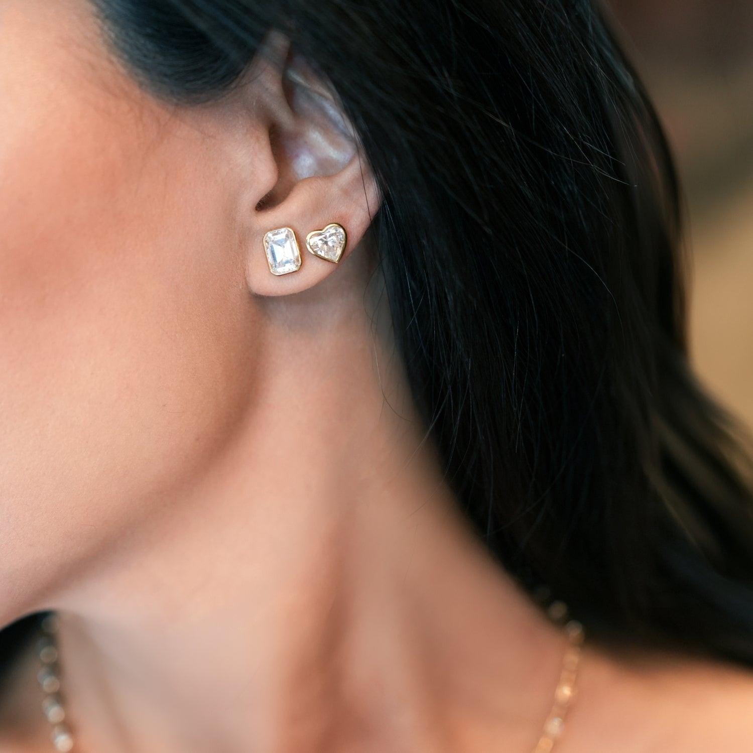 Norman Silverman 18K Yellow Gold Bezel Set Heart Shaped Diamond Stud Earrings 2.02ctw