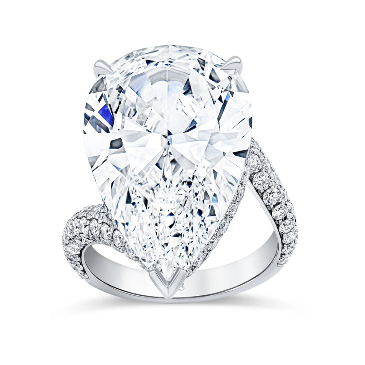 Norman Silverman Platinum Pear Diamond Pave Ring   15.02ctw