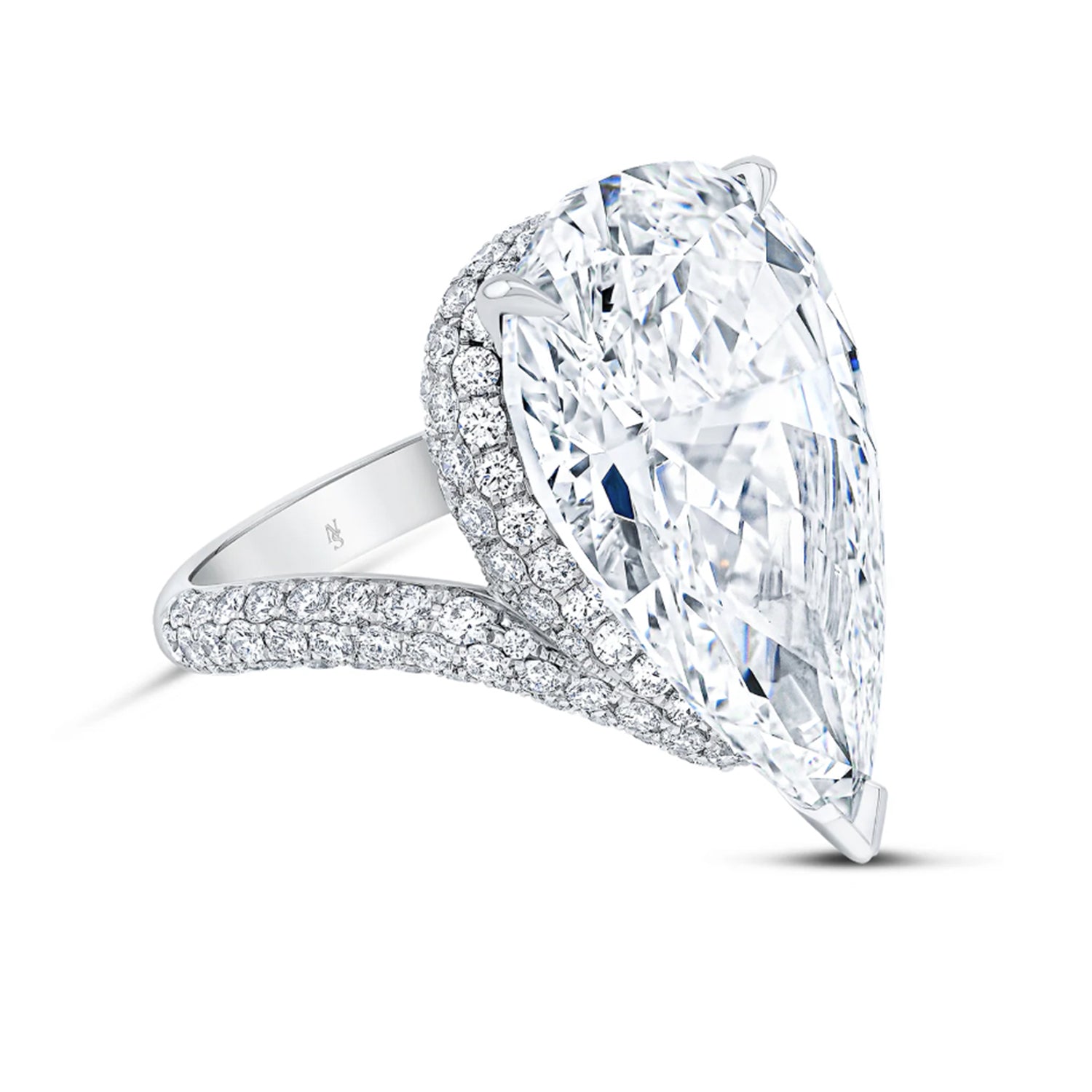 Video Thumbnail: Norman Silverman Platinum Pear Diamond Solitaire Ring 15 - Norman Silverman Platinum Pear Diamond Pave Ring 15.02ctw