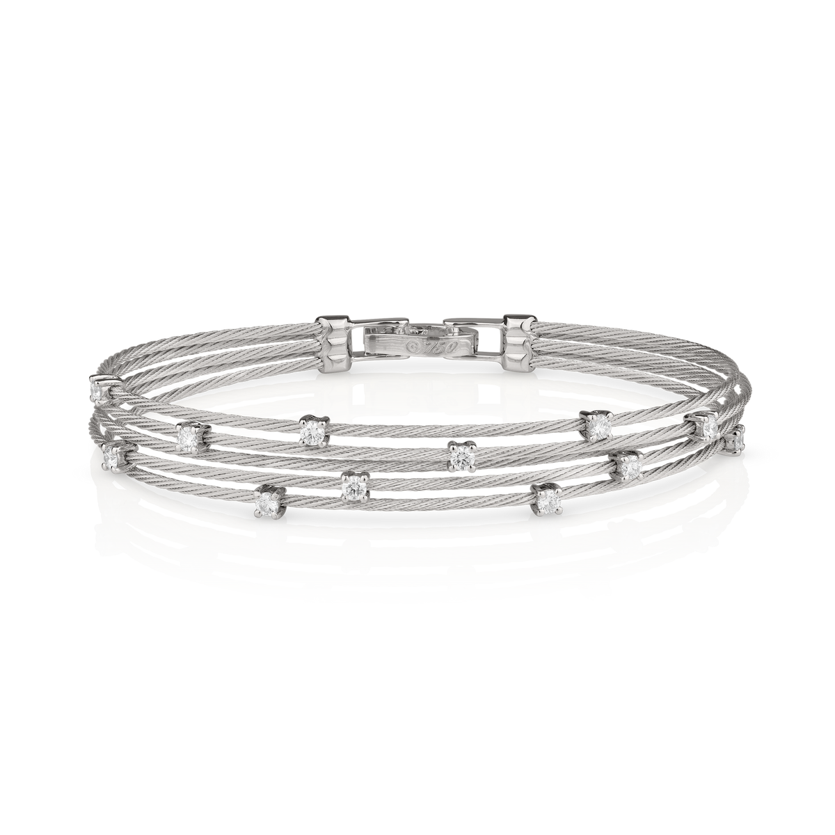 PAUL MORELLI 18K WHITE GOLD 1.0MM WIRE BUNDLE BRACELET DIAMONDS 0.45 CARAT TOTAL WEIGHT.
