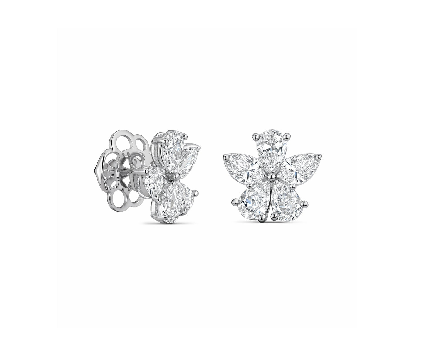 Howard 18K White Gold Flower Design Stud Earrings 5.00ctw