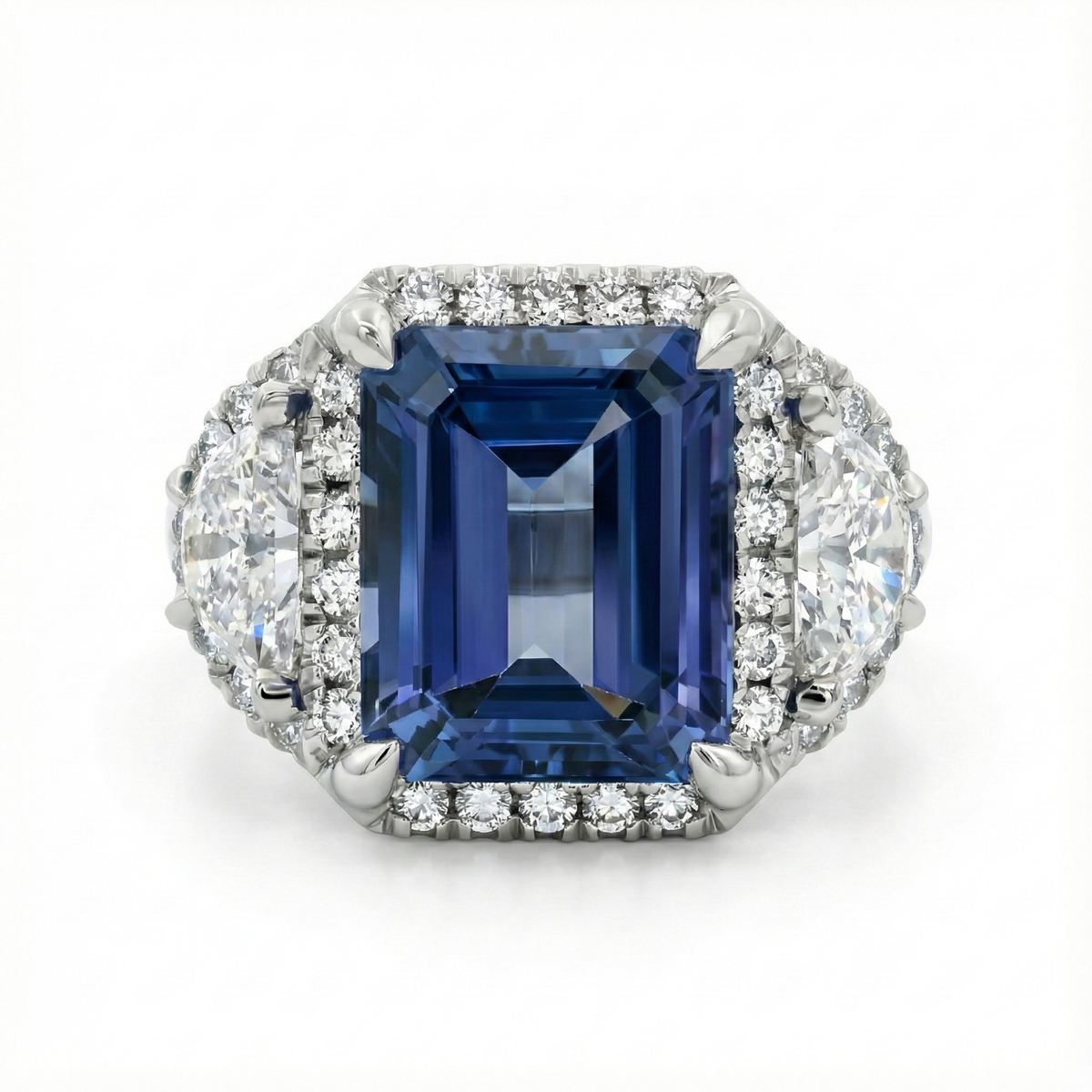Howard Platinum Tanzanite and Diamond Accented Three-Stone Ring