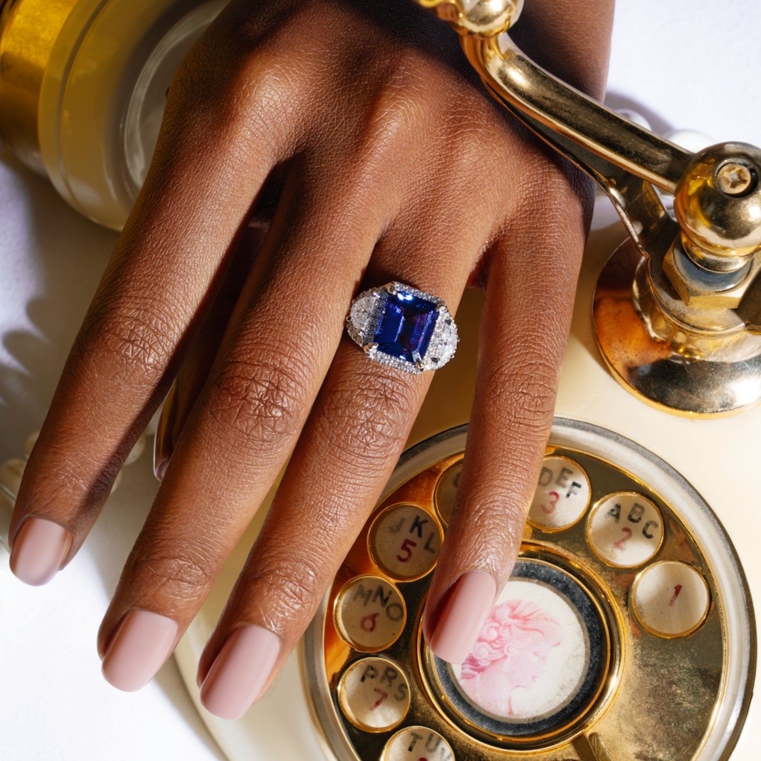 Platinum Tanzanite and Diamond Accented Three-Stone Ring