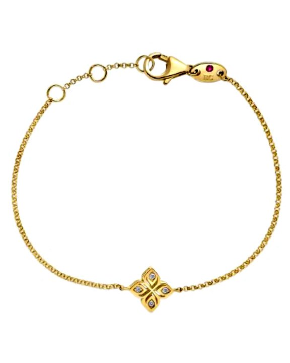 18K YELLOW GOLD ARABESQUE SMALL DIAMOND FLOWER BRACELET