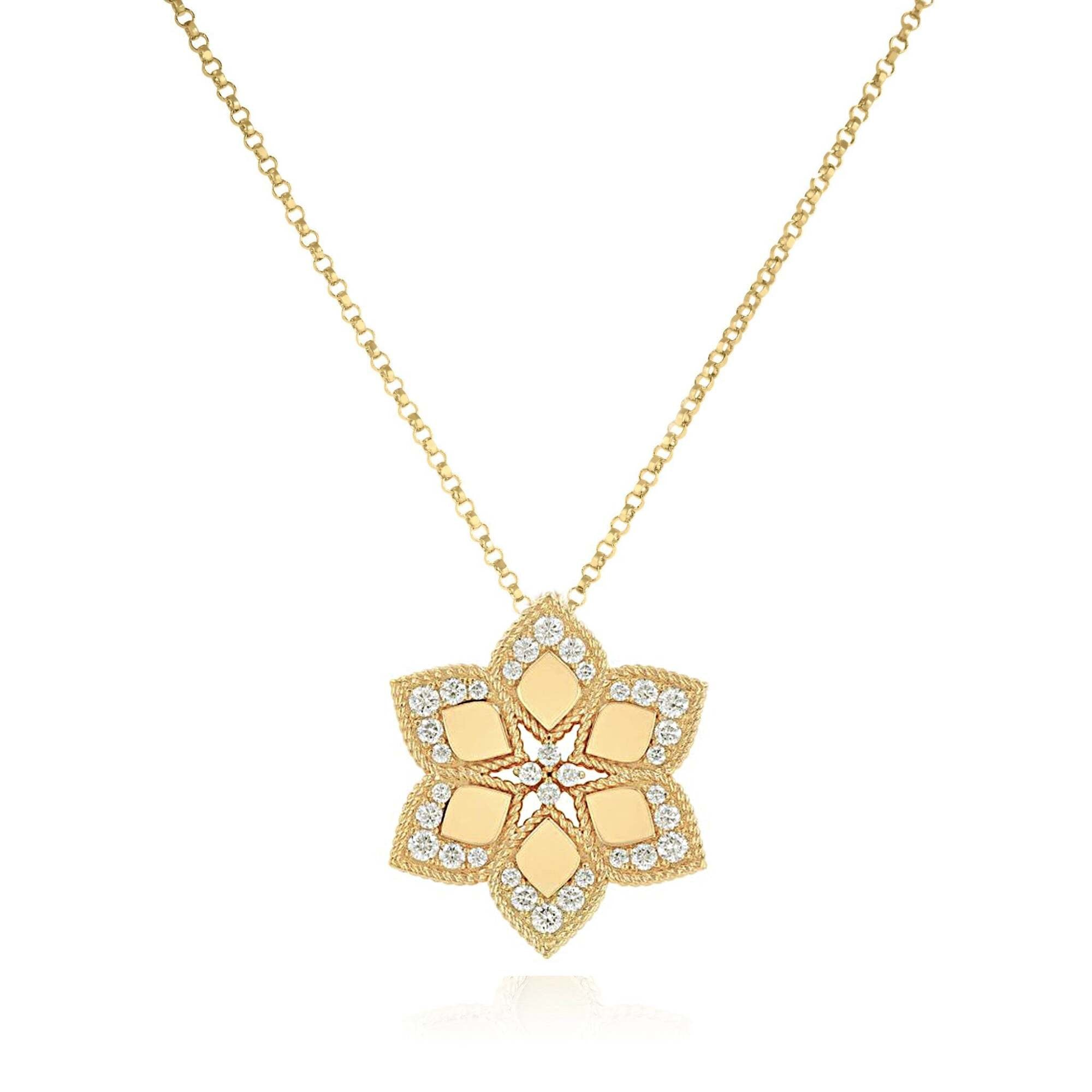 Roberto Coin 18K Yellow Gold 31" Vernazza Diamond Edge Flower Long Necklace 0.65TCW