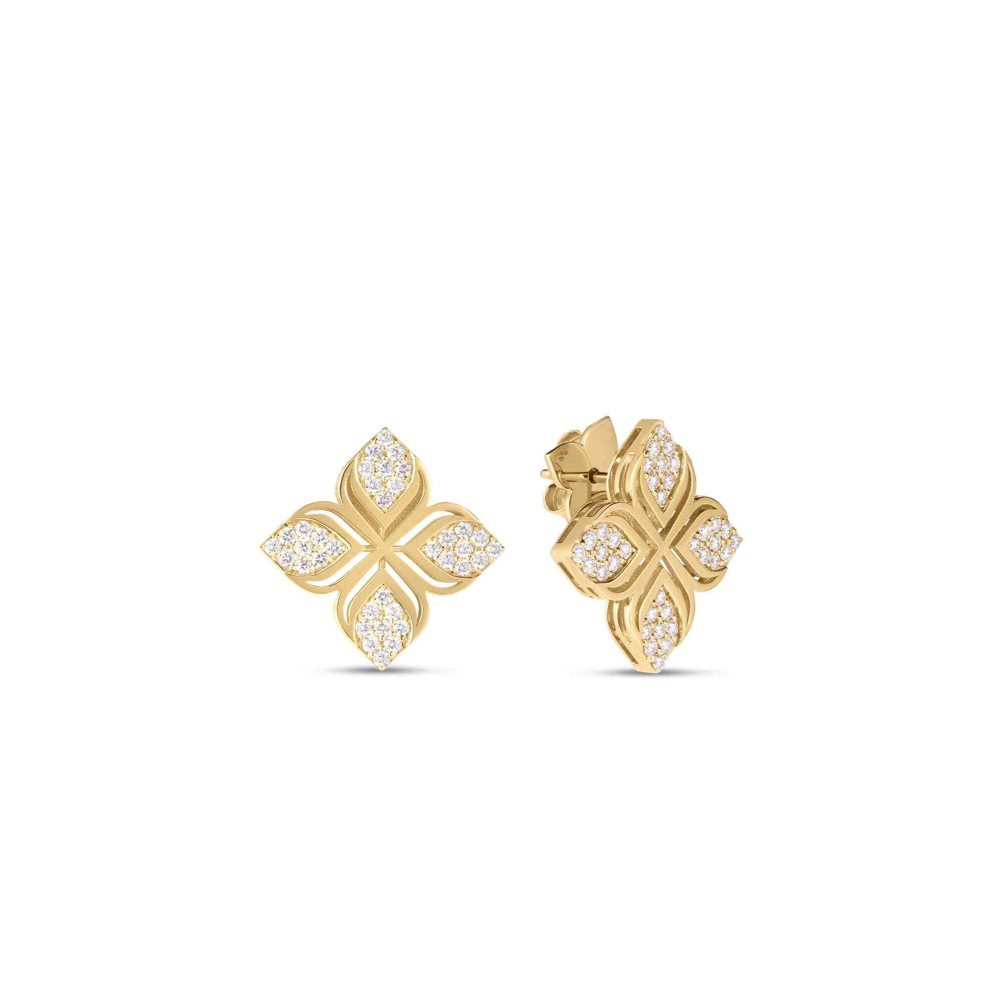 18KY Gold Arabesque Pave Diamond Flower Earrings