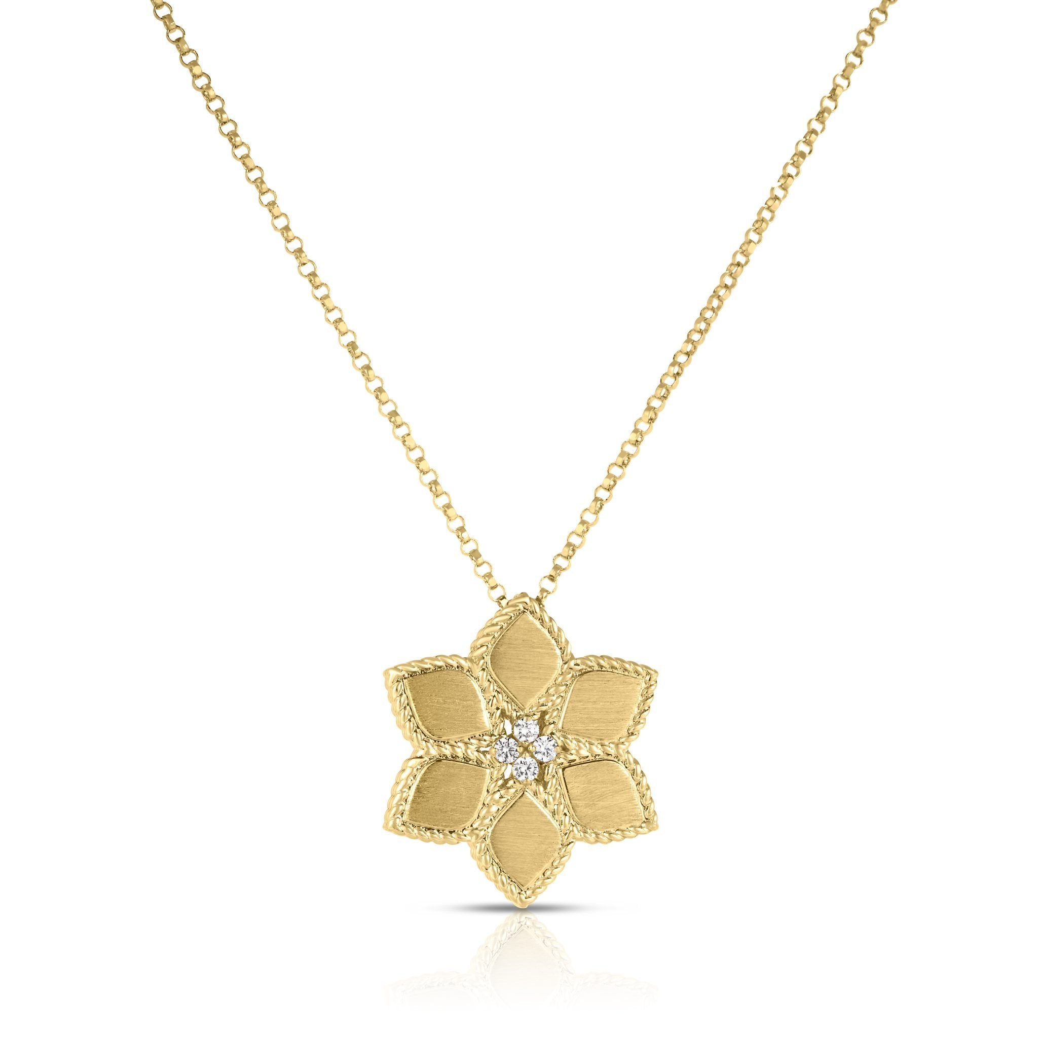 18K Gold Vernazza Diamond Satin Flower Necklace