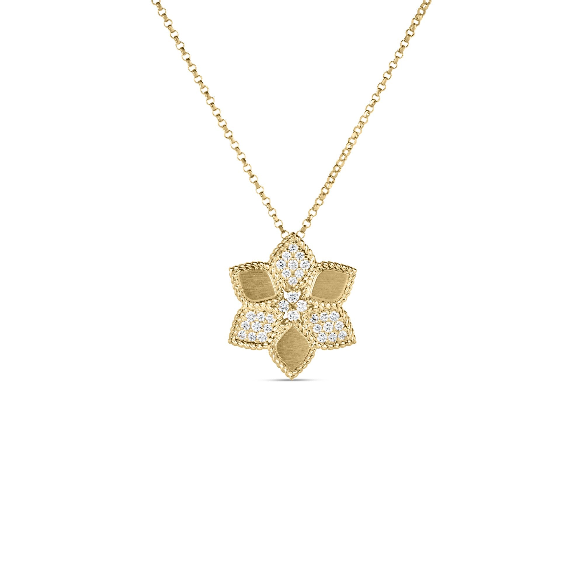 18K Gold Vernazza Alternating Diamond Satin Flower Necklace