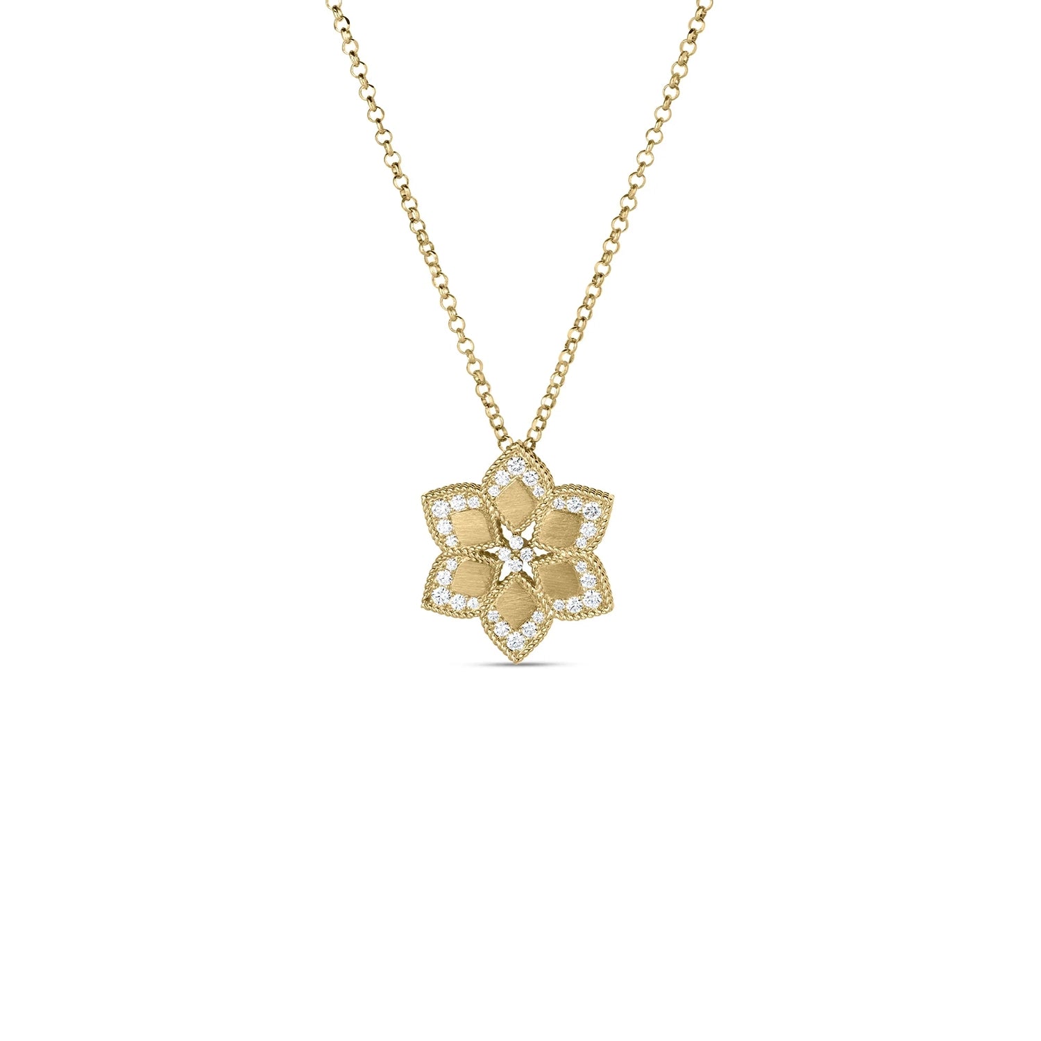 18KY Gold Vernazza Diamond Edge Flower Long Necklace