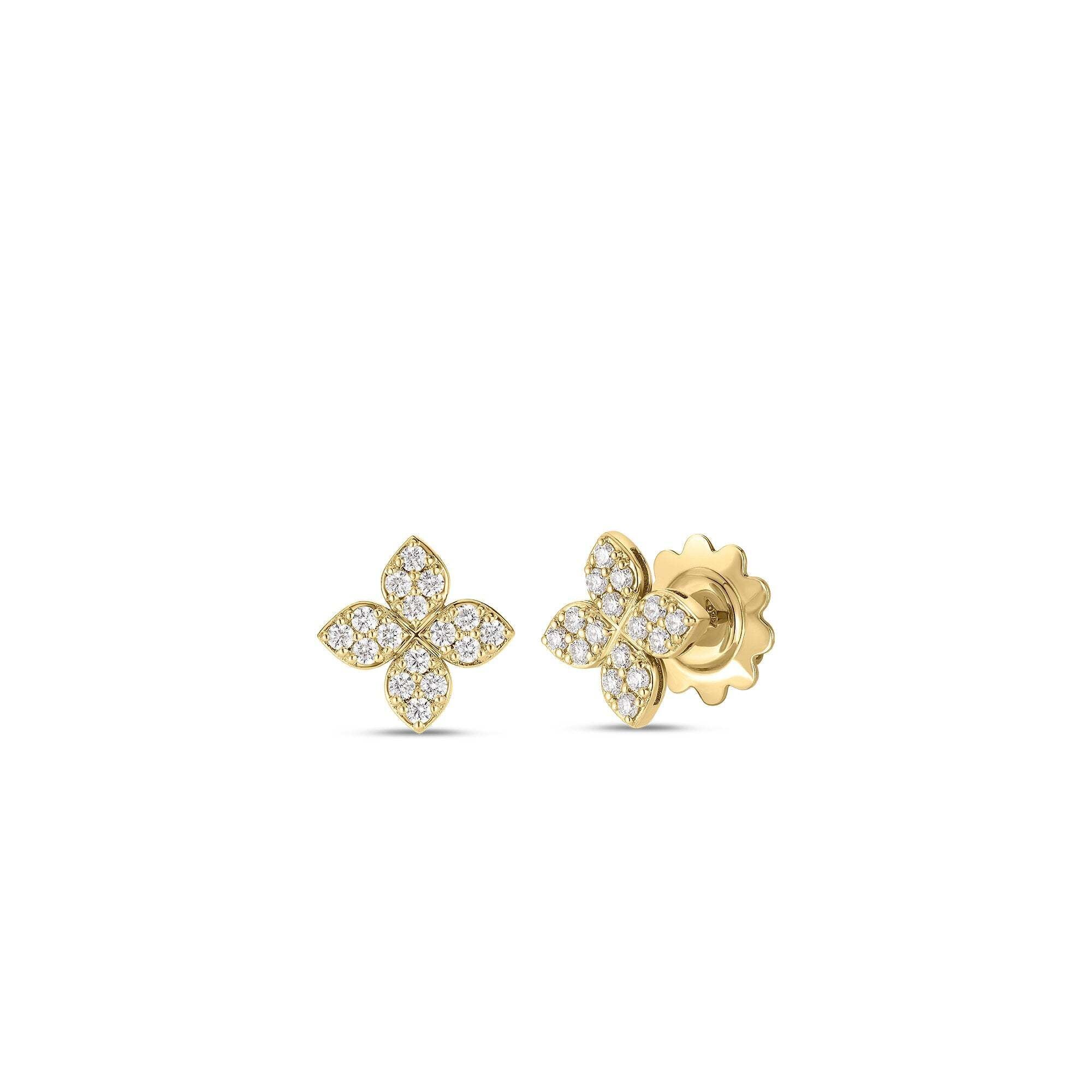 18K Love In Verona Medium Pave Diamond Flower Stud Earrings
