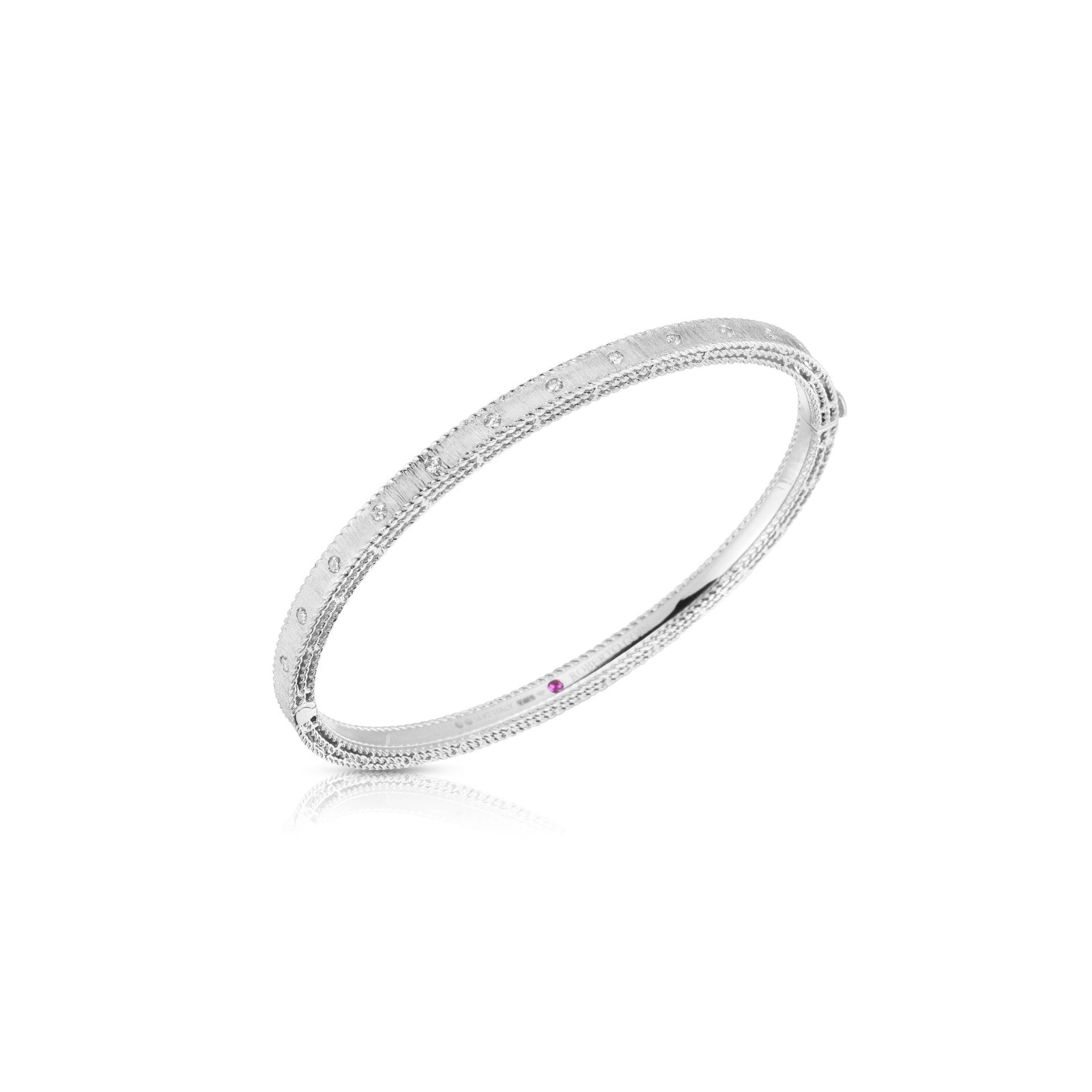 Video Thumbnail: Roberto Coin Bangle X 8659 - Roberto Coin 18k White Gold Princess Diamond Small Satin Bangle