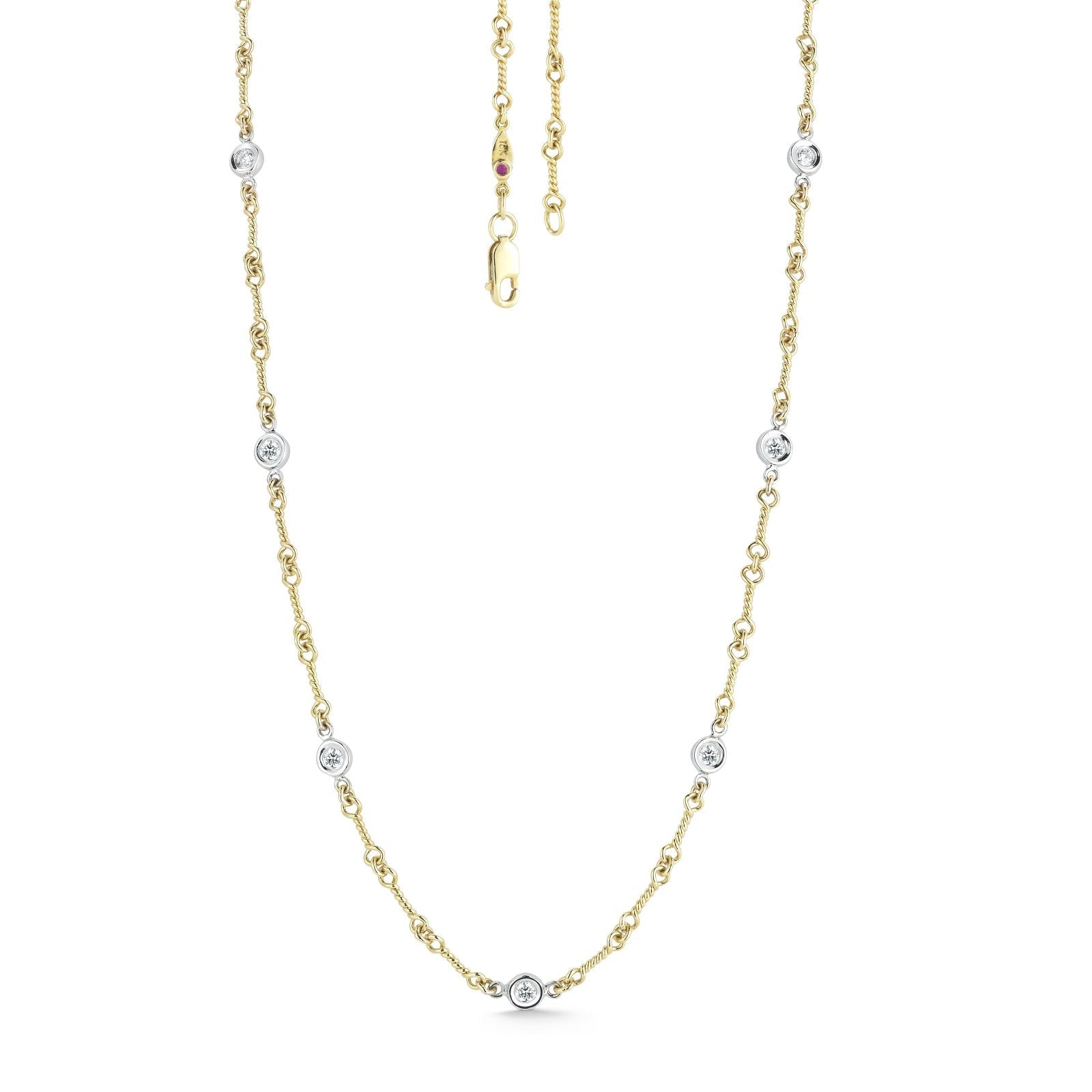 Roberto Coin 18K Gold Diamonds By The Inch Seven Station Dog Bone Necklace 0.28ctw