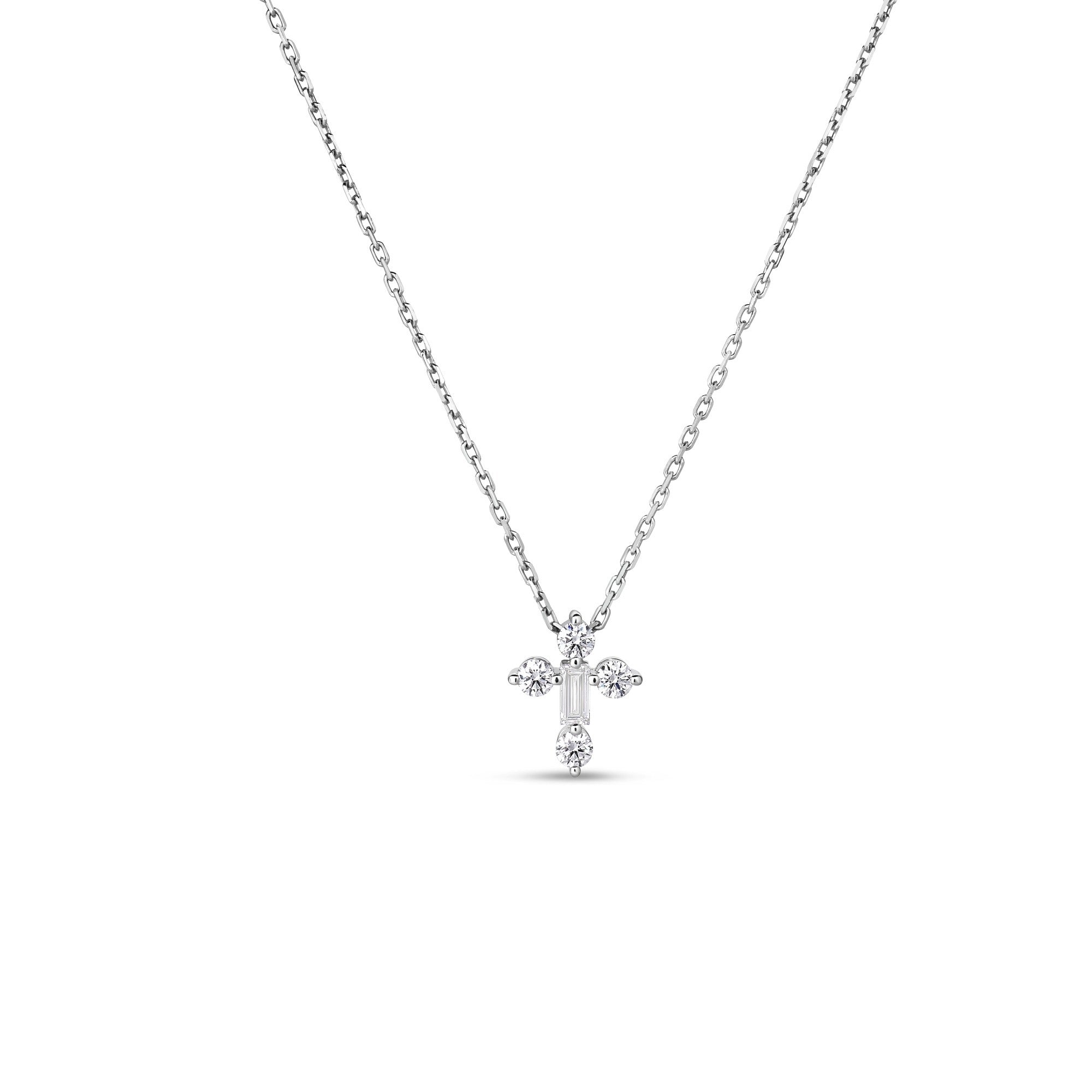 Roberto Coin 18K White Gold Diamond Princess Mini Mixed Cut Cross Necklace