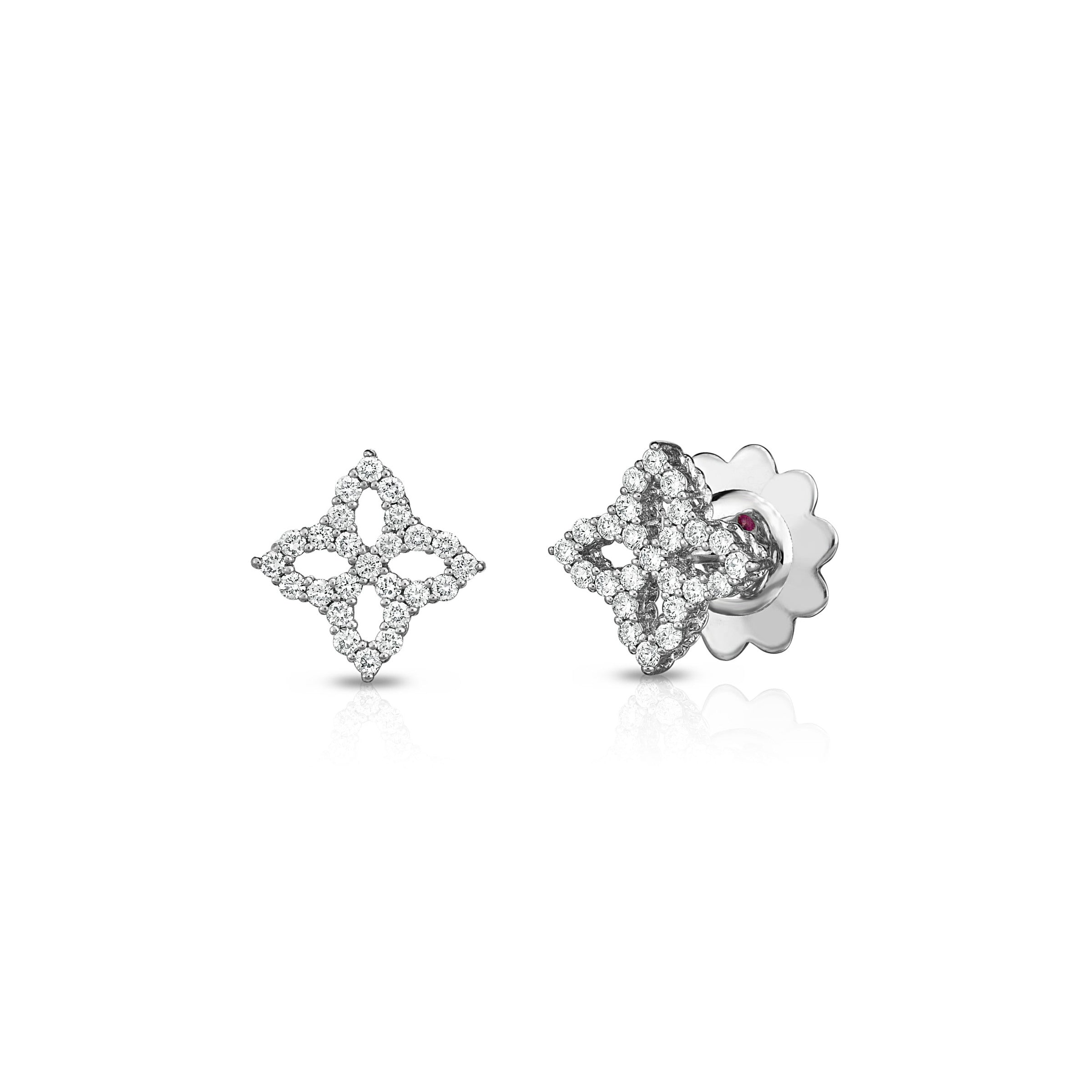 Roberto Coin 18K White Gold  Princess Flower Stud Earrings 0.32ctw