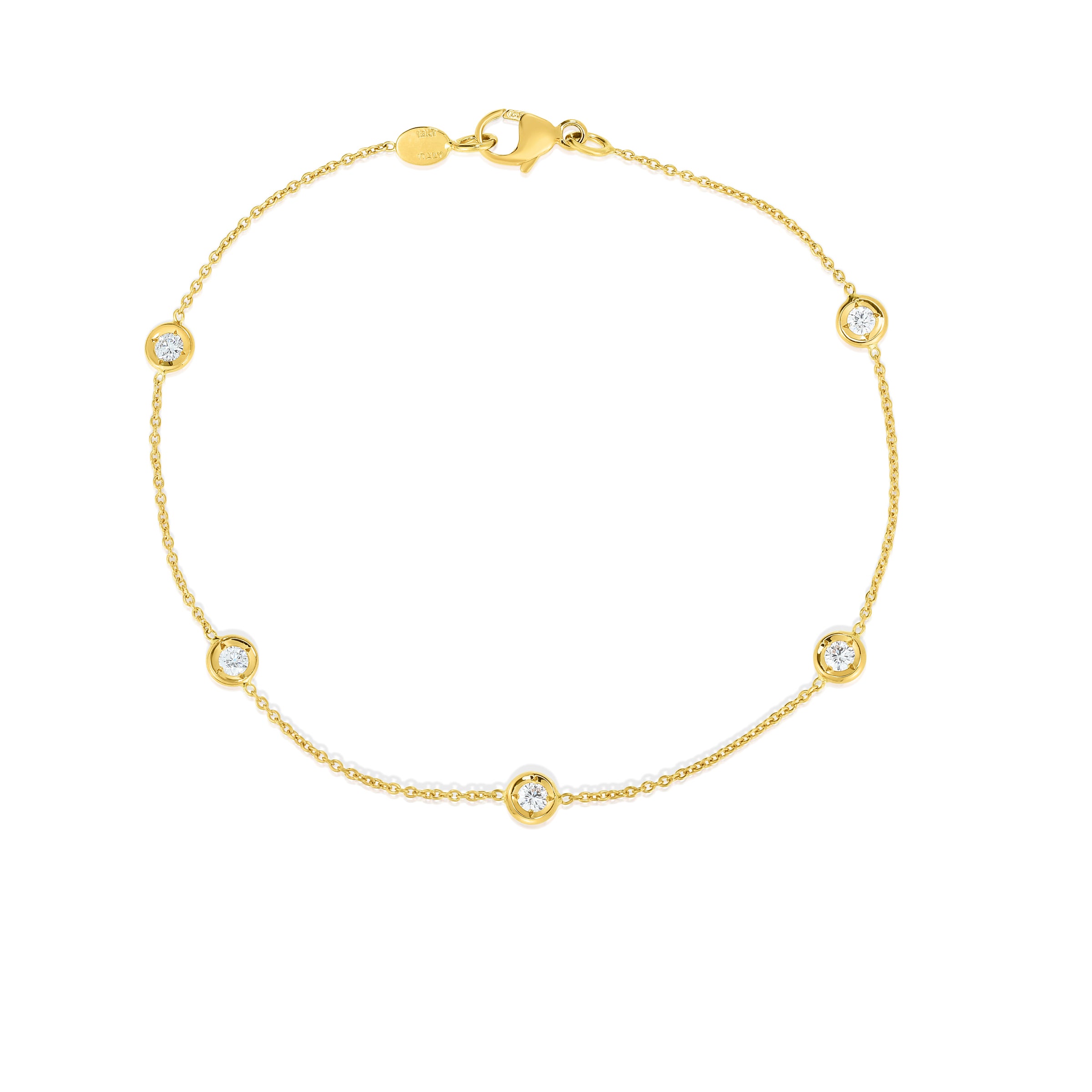 Roberto Coin 18K Yellow Gold 7" Diamonds by The Inch Five Station Bracelet 0.25 ctw