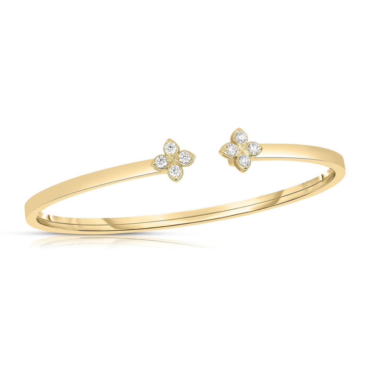 Roberto Coin 18K Yellow Gold Love in Verona Diamond Flowers Cuff Bangle 0.20ctw