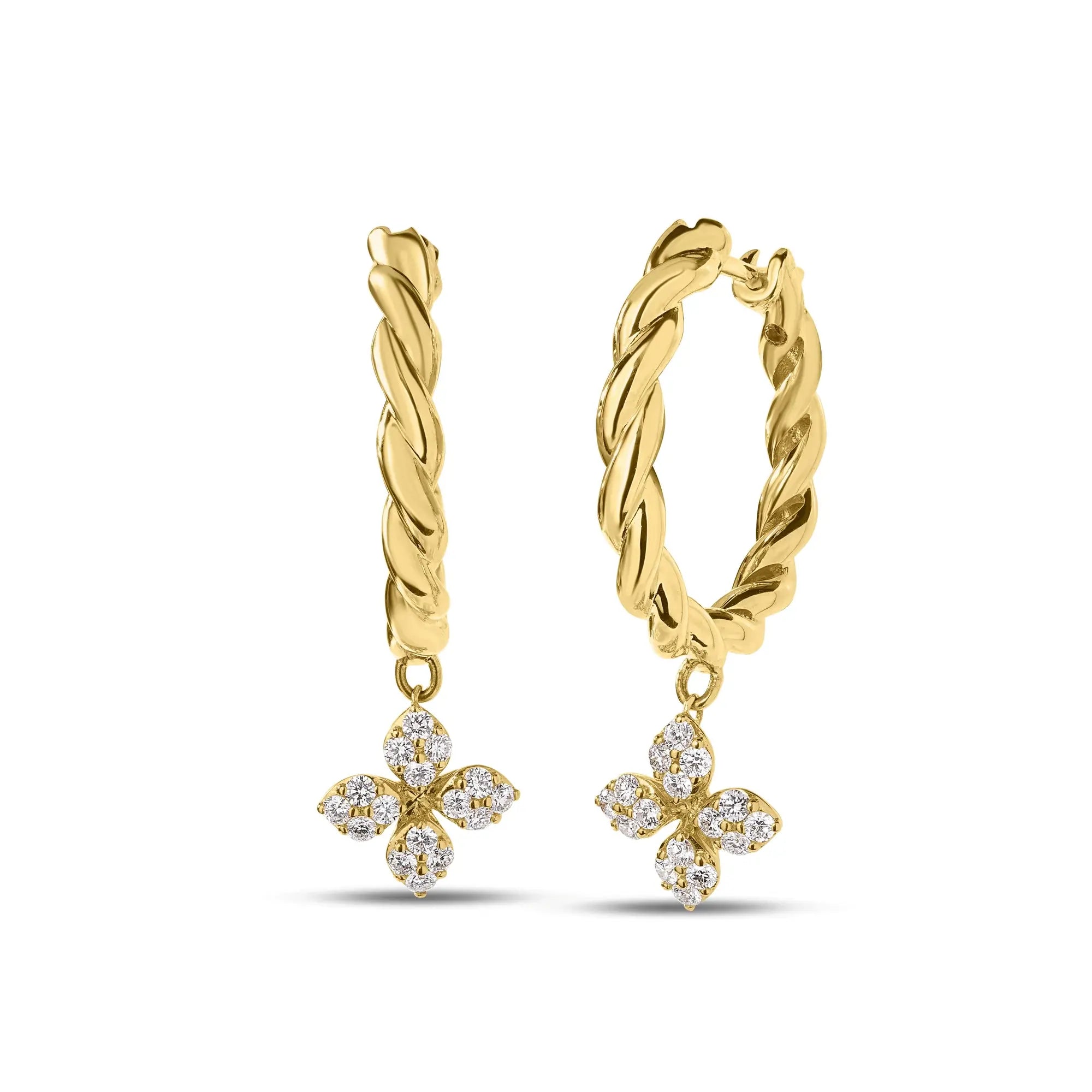 Roberto Coin 18K Yellow Gold Love in Verona Diamond Twist Hoop Earrings 0.27ctw