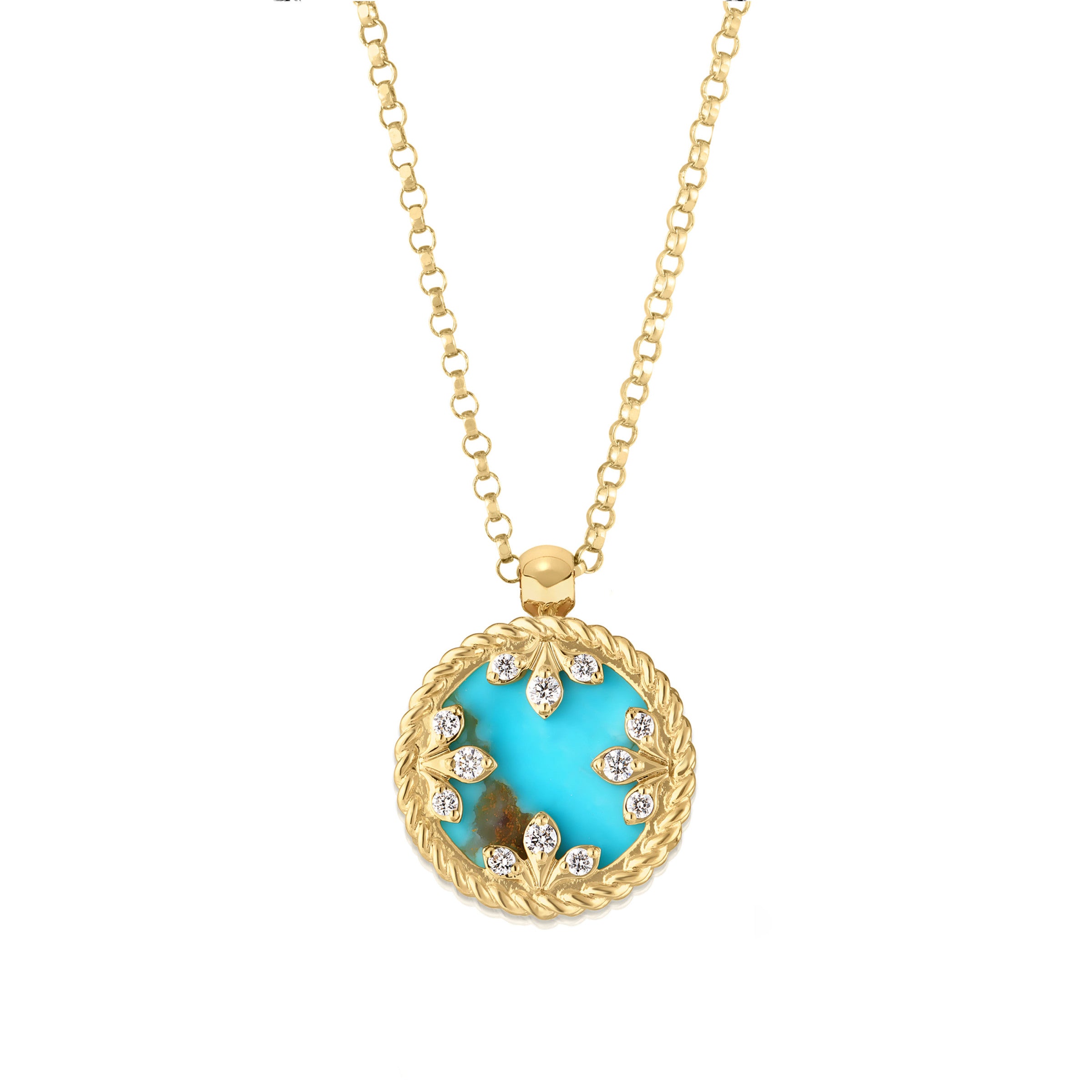Roberto Coin 18K Yellow Gold Medallion Turquoise Necklace 12mm