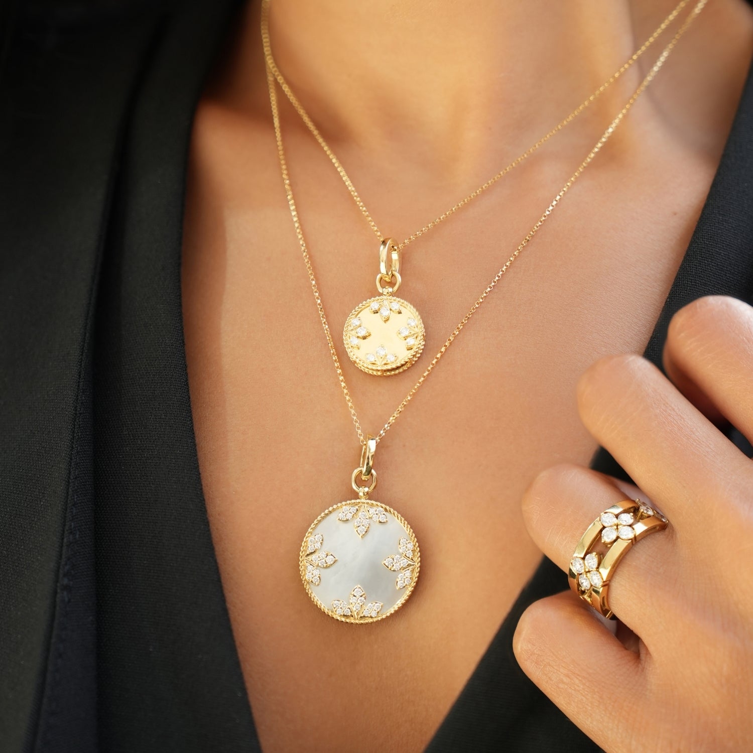 Roberto Coin 18K Yellow Gold 17" Colored Medallions Small Diamond Necklace 0.20 TCW