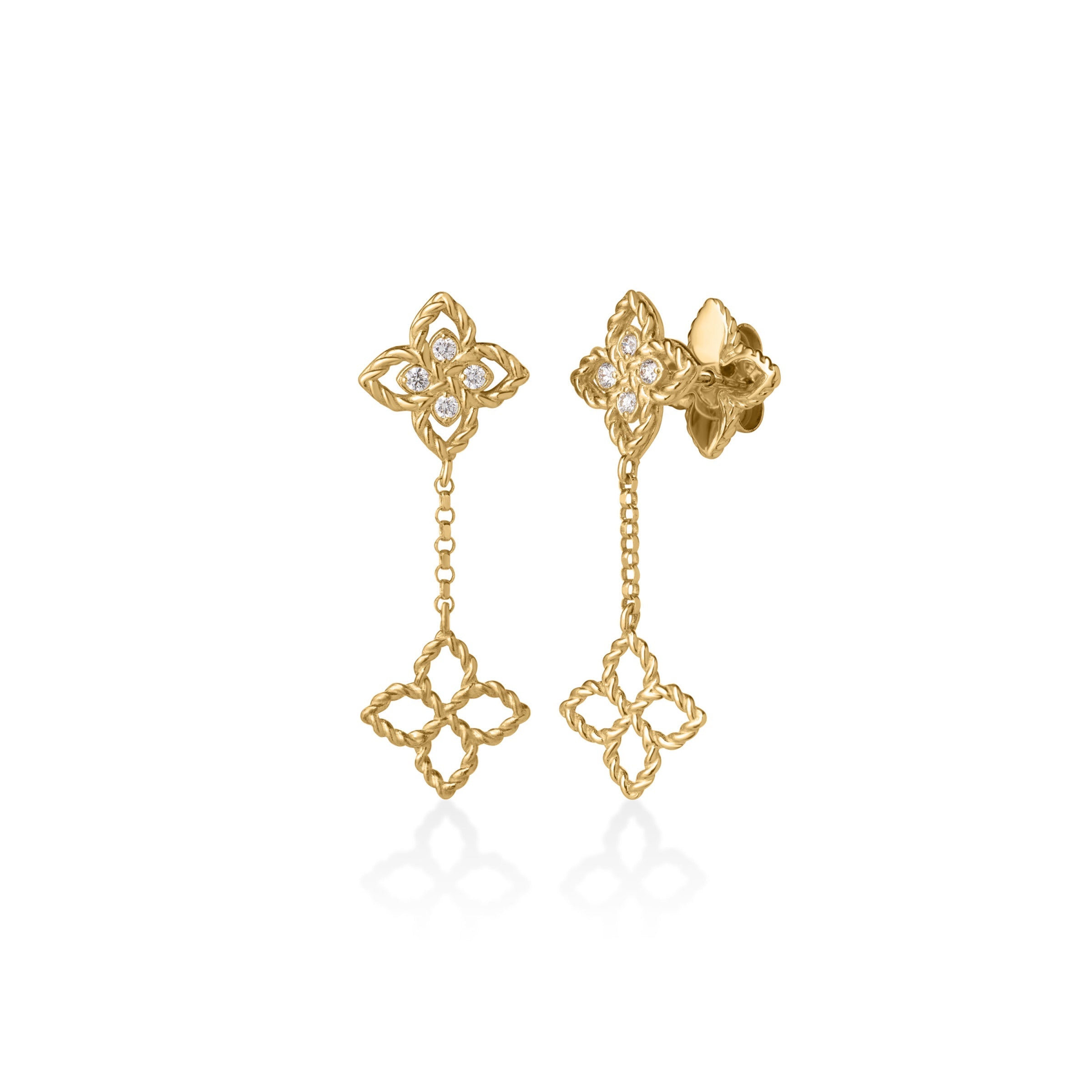 Roberto Coin 18K Yellow Gold Princess Flower Tiny Diamond Flower Dangle Earrings 0.05ctw