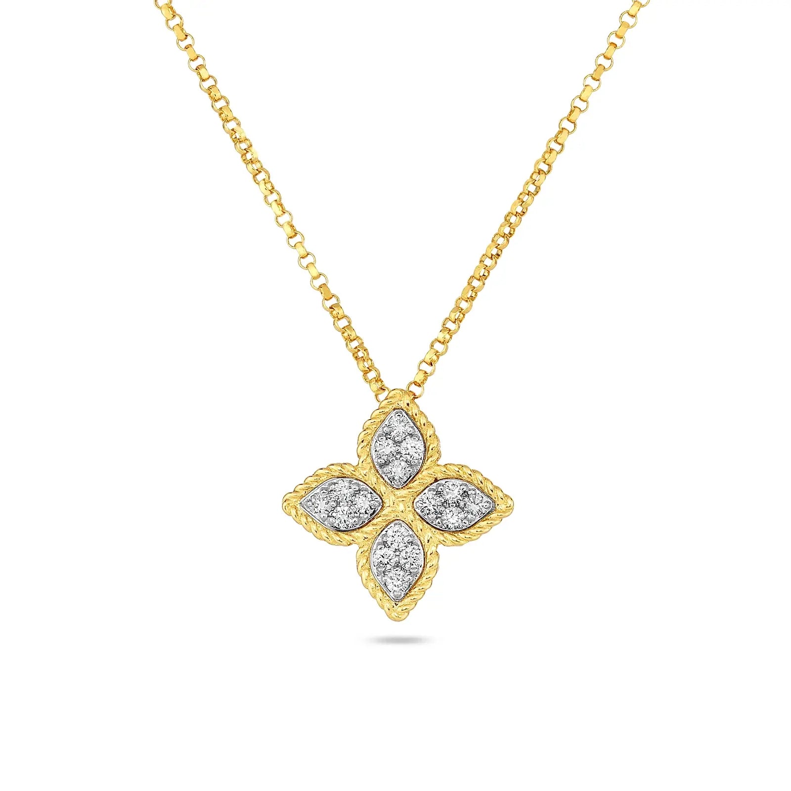 Roberto Coin 18K Gold 18" Princess Flower Medium Diamond Necklace 0.17ctw