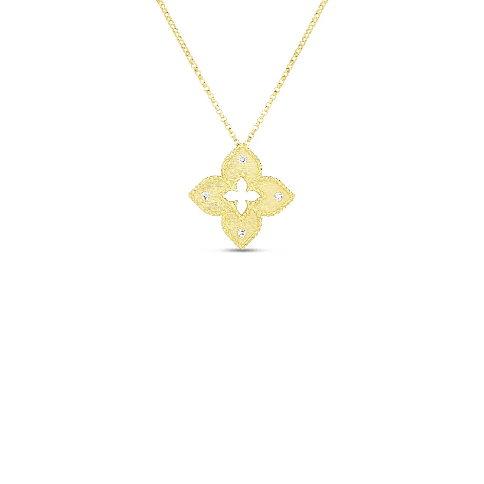 Roberto Coin 18K Gold 18" Petite Venetian Princess Diamond & Satin Finish Medium Flower Necklace 0.06 ctw