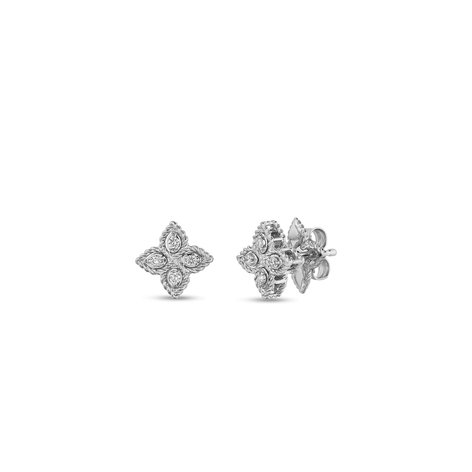 18KW Gold Princess Flower Small Diamond Stud Earrings
