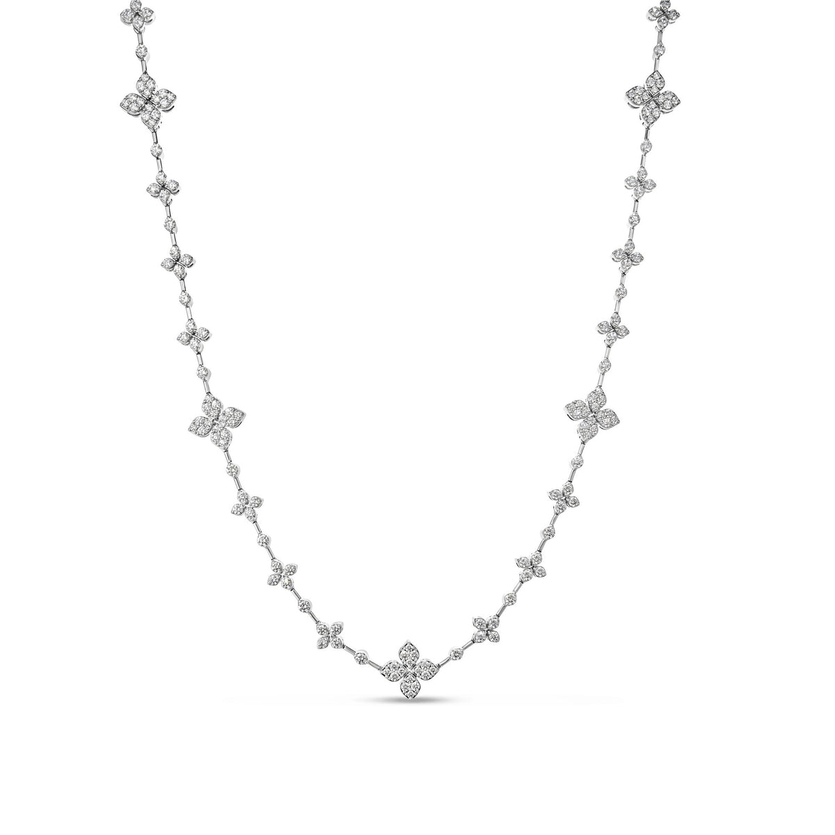Roberto Coin  18k White Gold Love In Verona Pave Diamond Alternating Flowers Necklace 3.80ctw