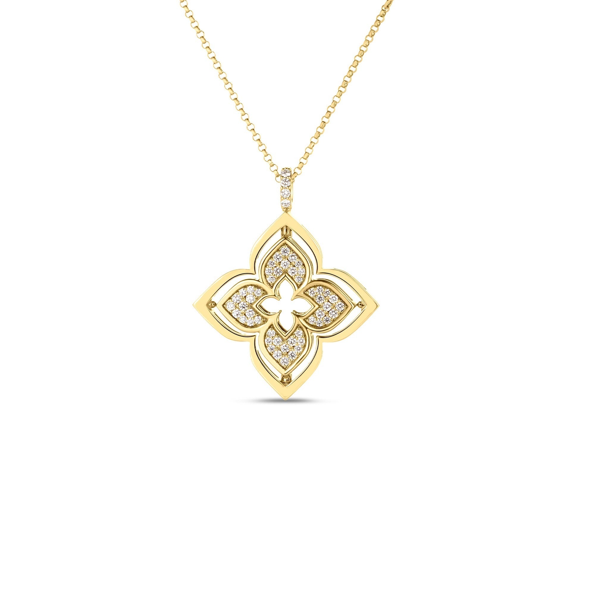 Video Thumbnail: Roberto Coin Yellow Gold Venetian Princess Pirouette Pave Diamond Lapis Flower Necklace - Roberto Coin 18k Yellow Gold Venetian Princess Pirouette Pave Diamond