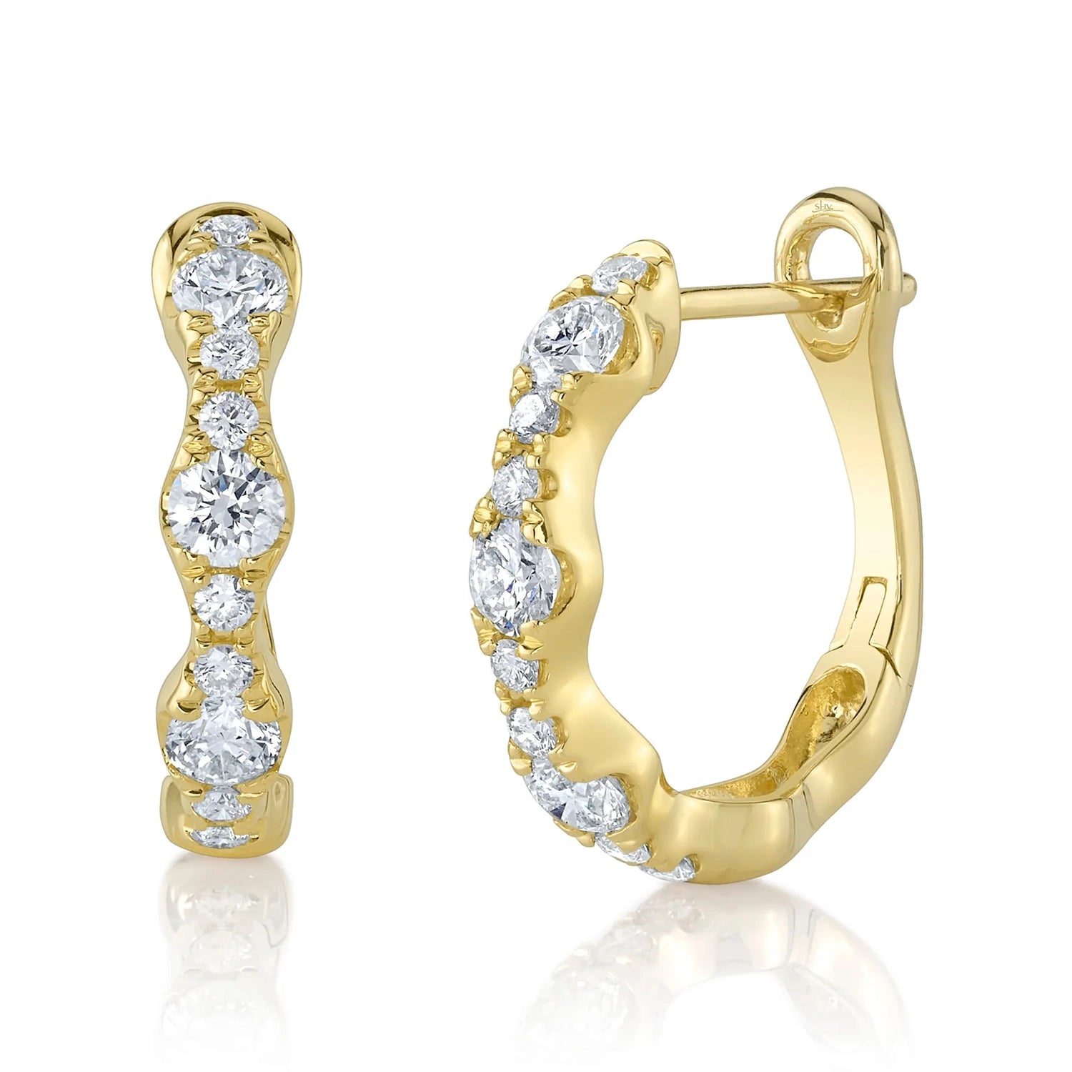 14K Yellow Gold Diamond Hoop Earrings