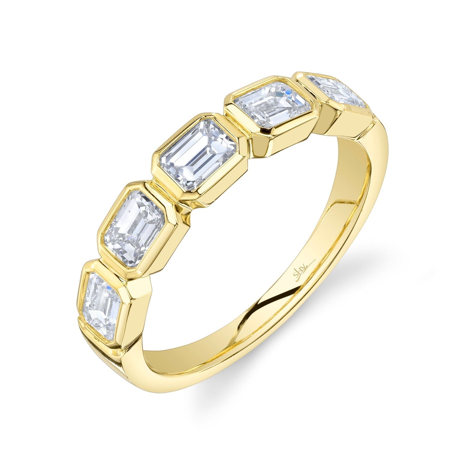 14K Yellow Gold Diamond Emerald Band