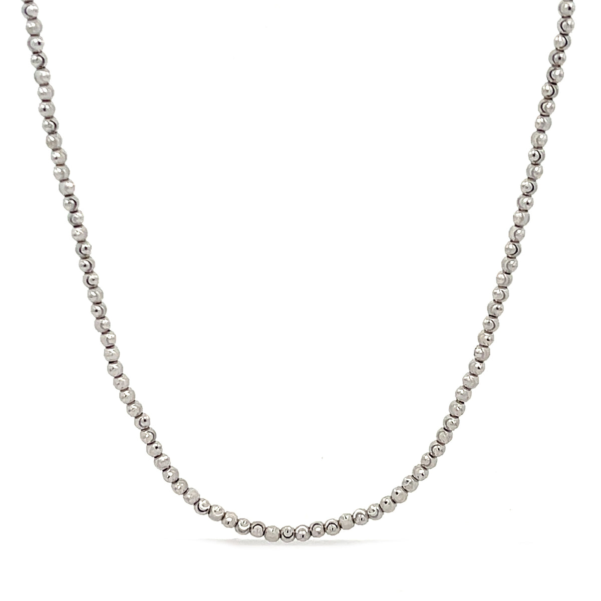 Video Thumbnail: Small Ball Bead Fancy Swirl Necklace White Gold Length 22 Inches Lobster Clasp - Howard 18k White Gold Small Ball &amp; Bead Swirl Necklace