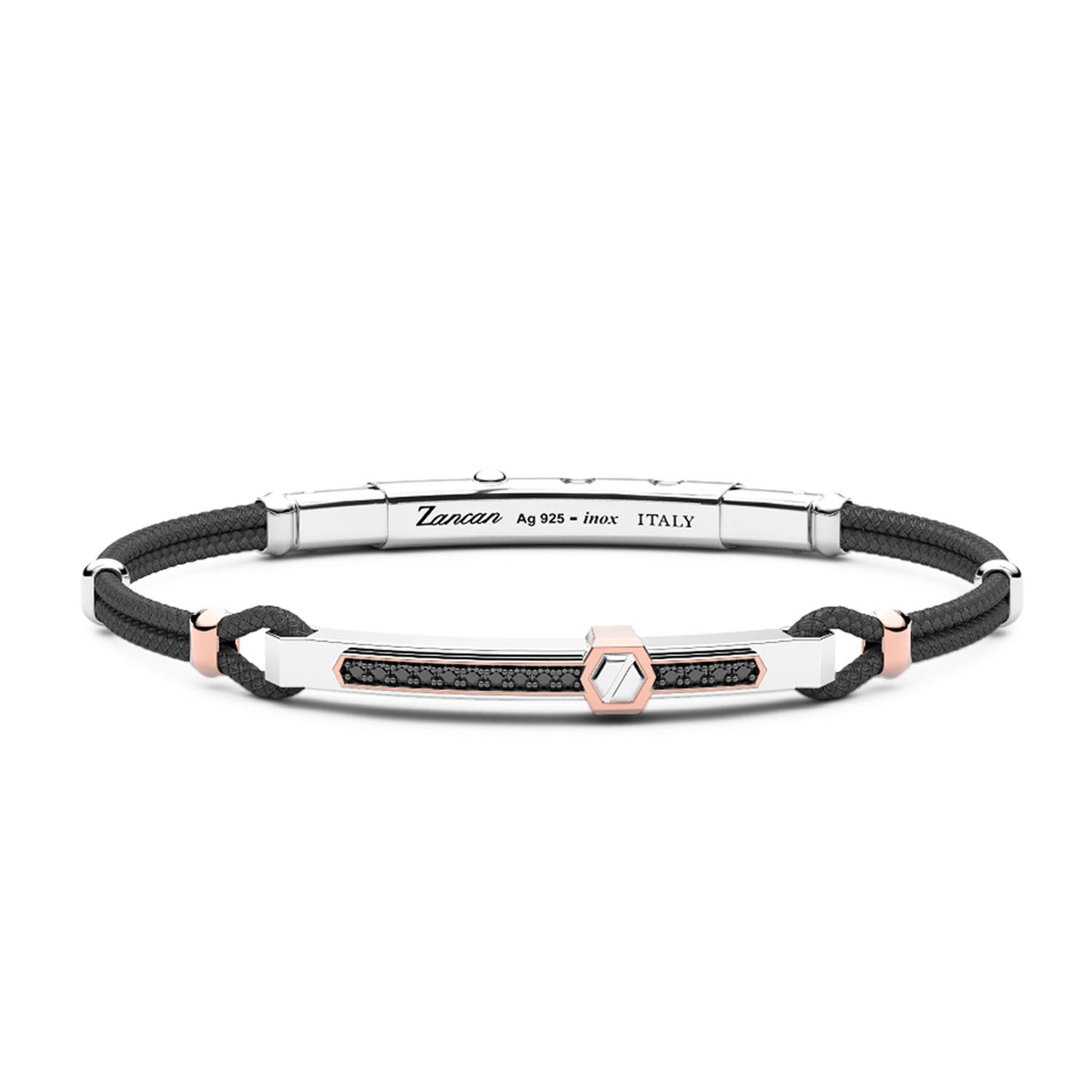 Zancan Silver Bracelet with 18K Gold Inserts, Stones and Kevlar