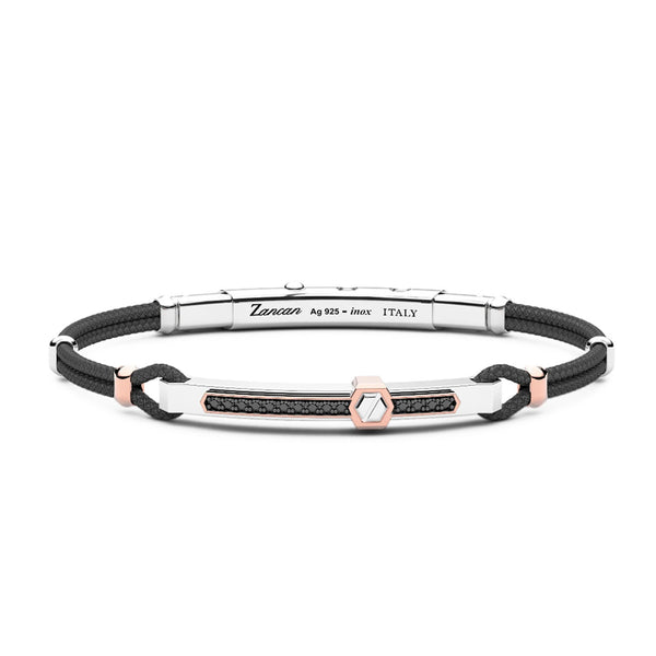 Zancan Silver Bracelet with 18K Gold Inserts, Stones and Kevlar