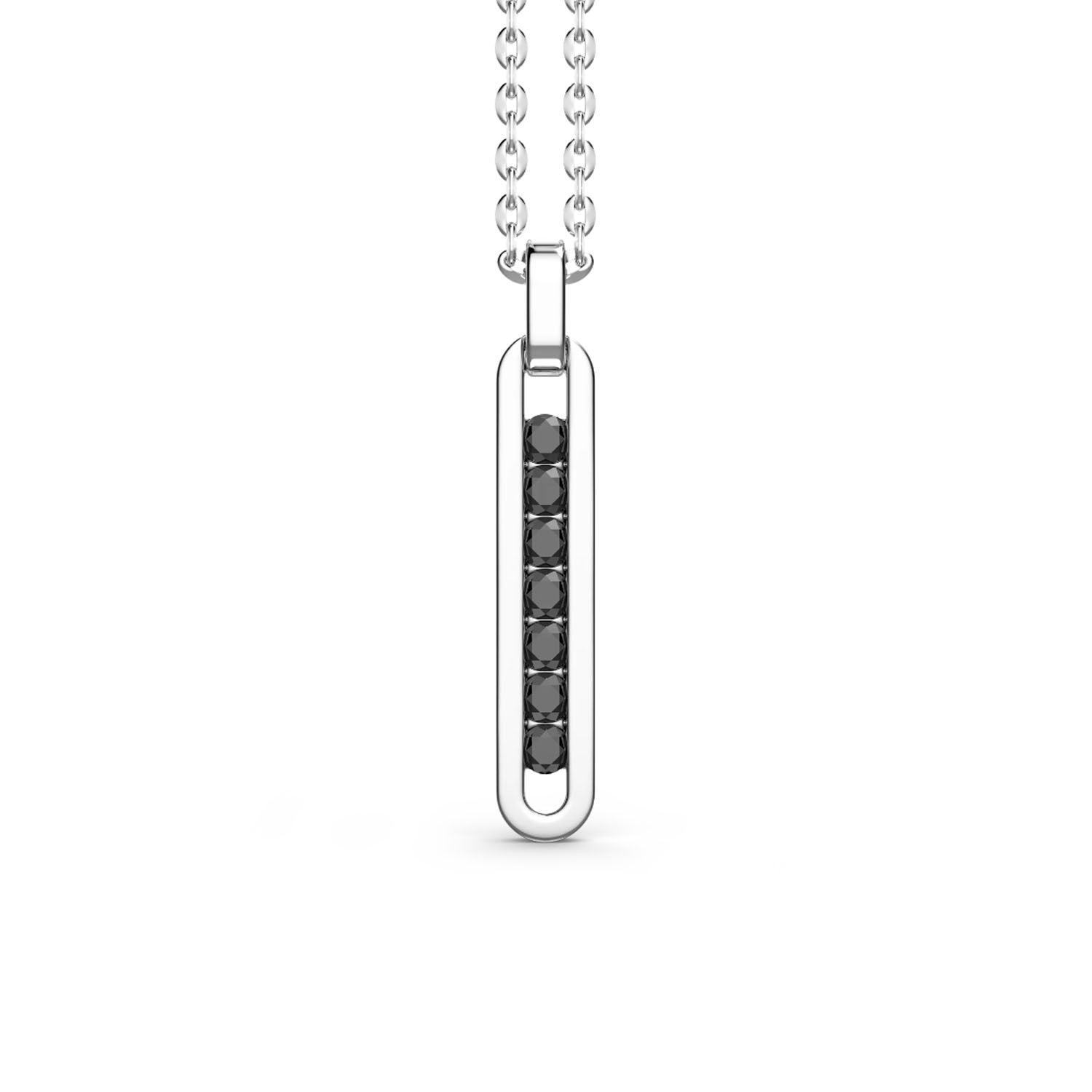 Silver Necklace with Tag Pendant & Black Stones