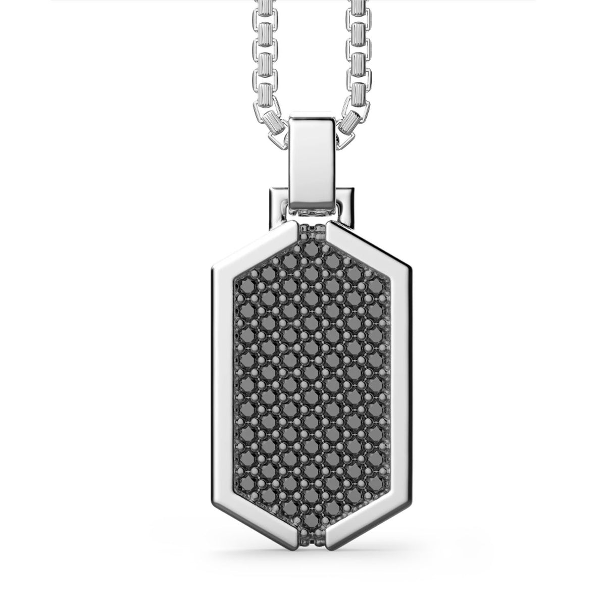 Zancan Silver Necklace with Tag Pendant Studded with Black Stones