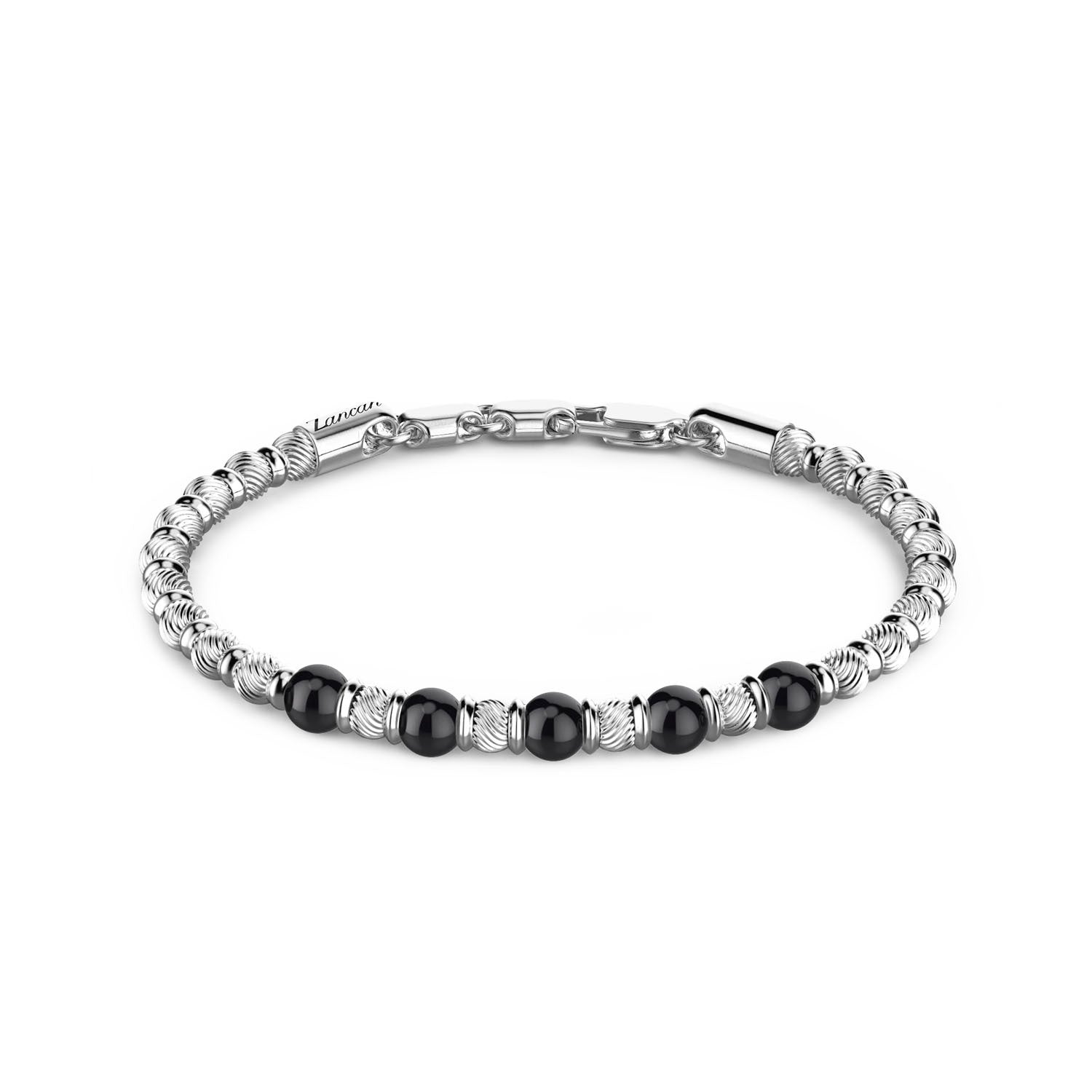 Soft Bracelet with Black Silver Beads and Hard Natural Stones