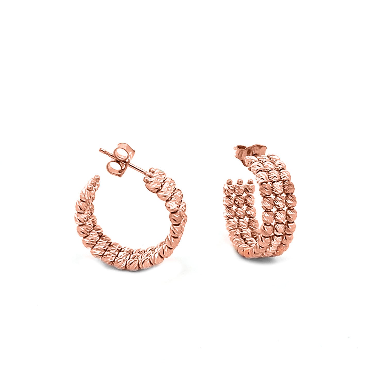 Howard 14K Rose Gold Triple Bead Hoop Earrings
