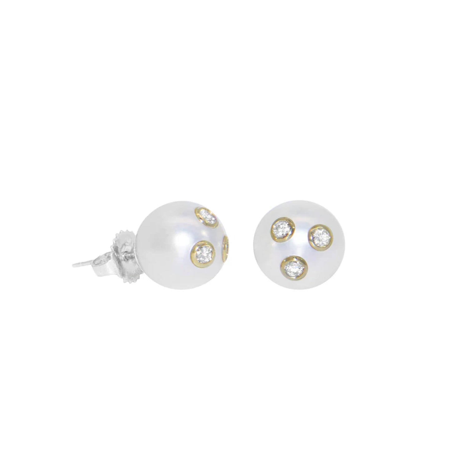 Pre-Owned Pearl & Bezel Set Diamond Stud  Earrings