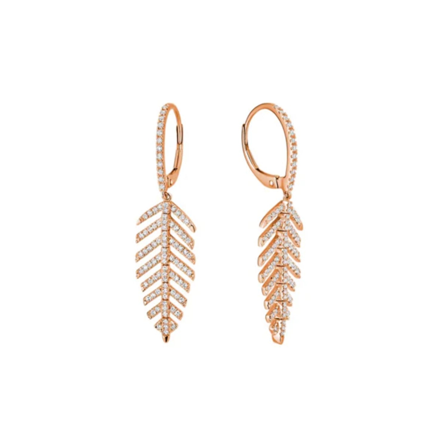 Feather Diamond Drop Earrings