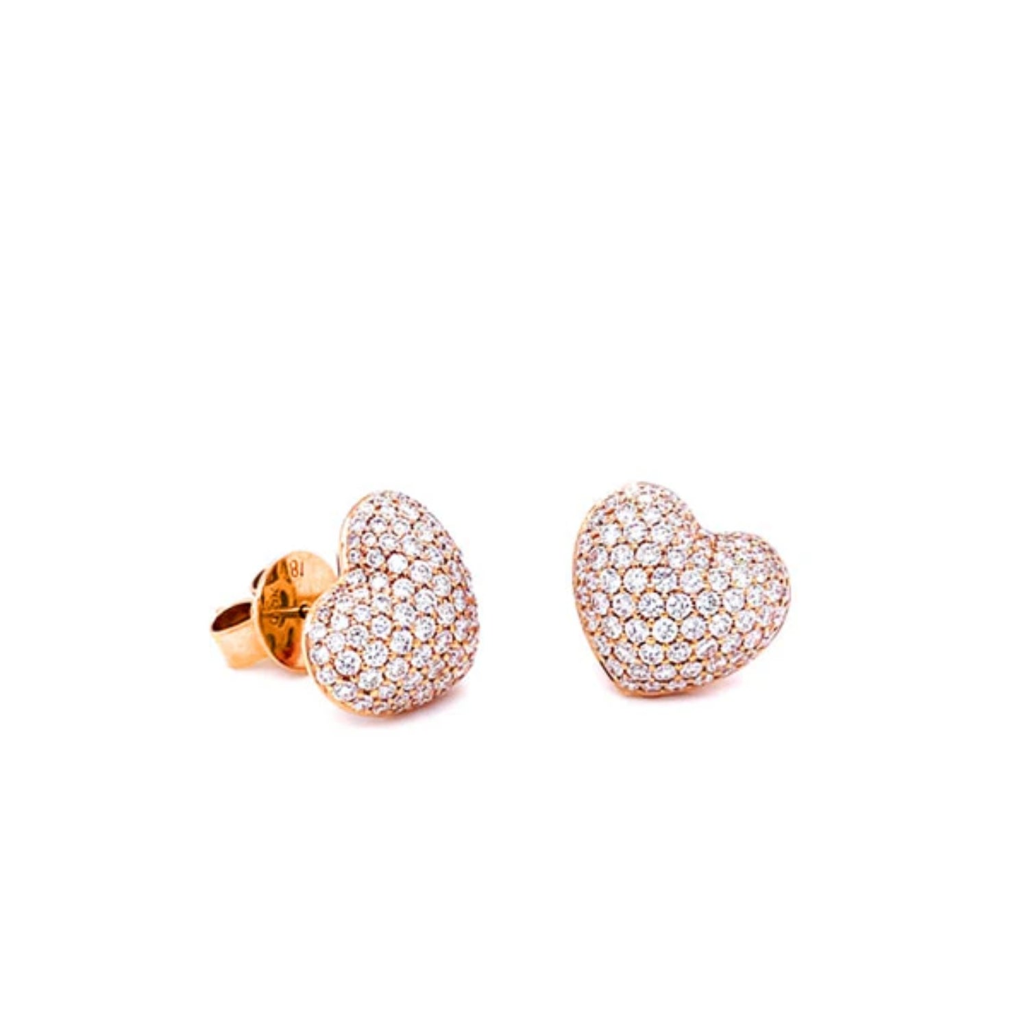 Pave Heart Diamond Stud Earrings