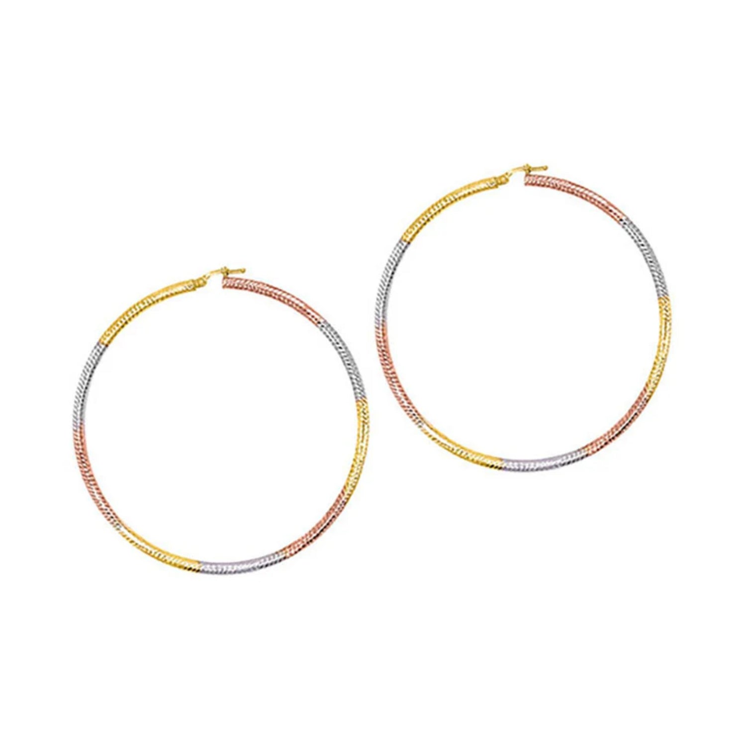 Tri-Gold Hoop Earrings 6 cm